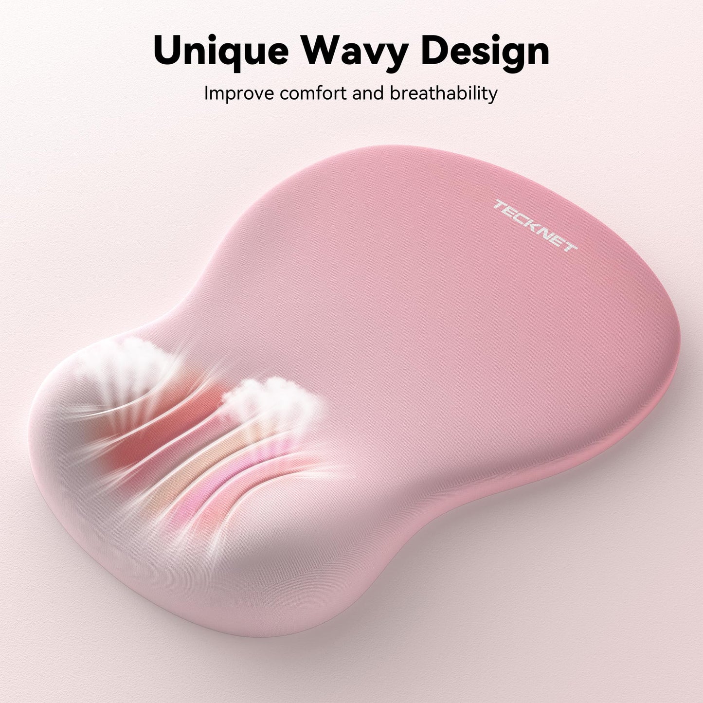 TECKNET Ergonomic Mouse Pad with Wrist Rest, Memory Foam Mousepad with Wrist Support, Smooth Surface, Middle Concave & Non-Slip Base for Laptop/PC, Pain Relief for Home Office Gaming, Pink