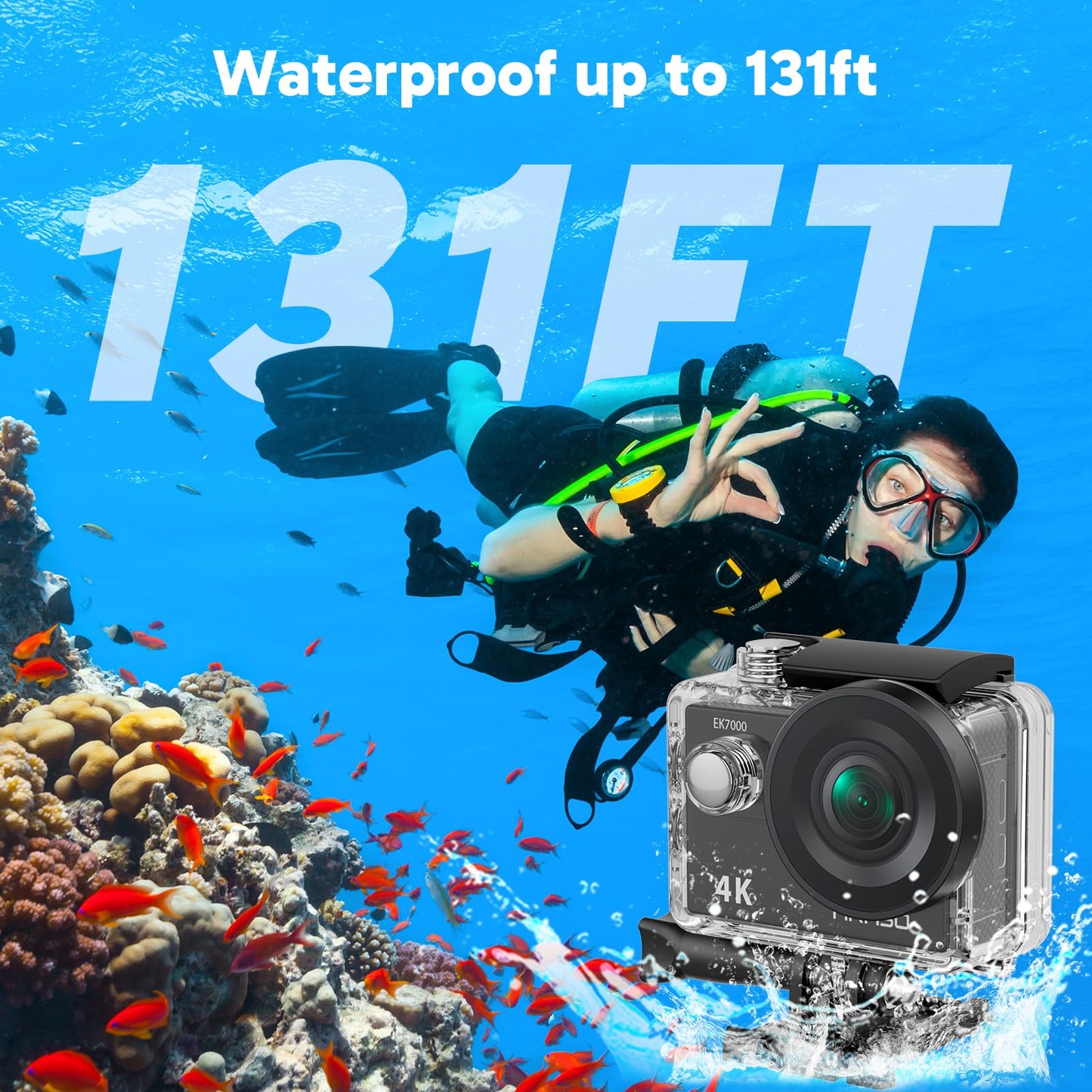 AKASO EK7000 4K30FPS Action Camera with 64GB microSDXC Memory Card - 20MP Ultra HD Underwater Camera 170 Degree Wide Angle Waterproof Camera with Accessory Kit