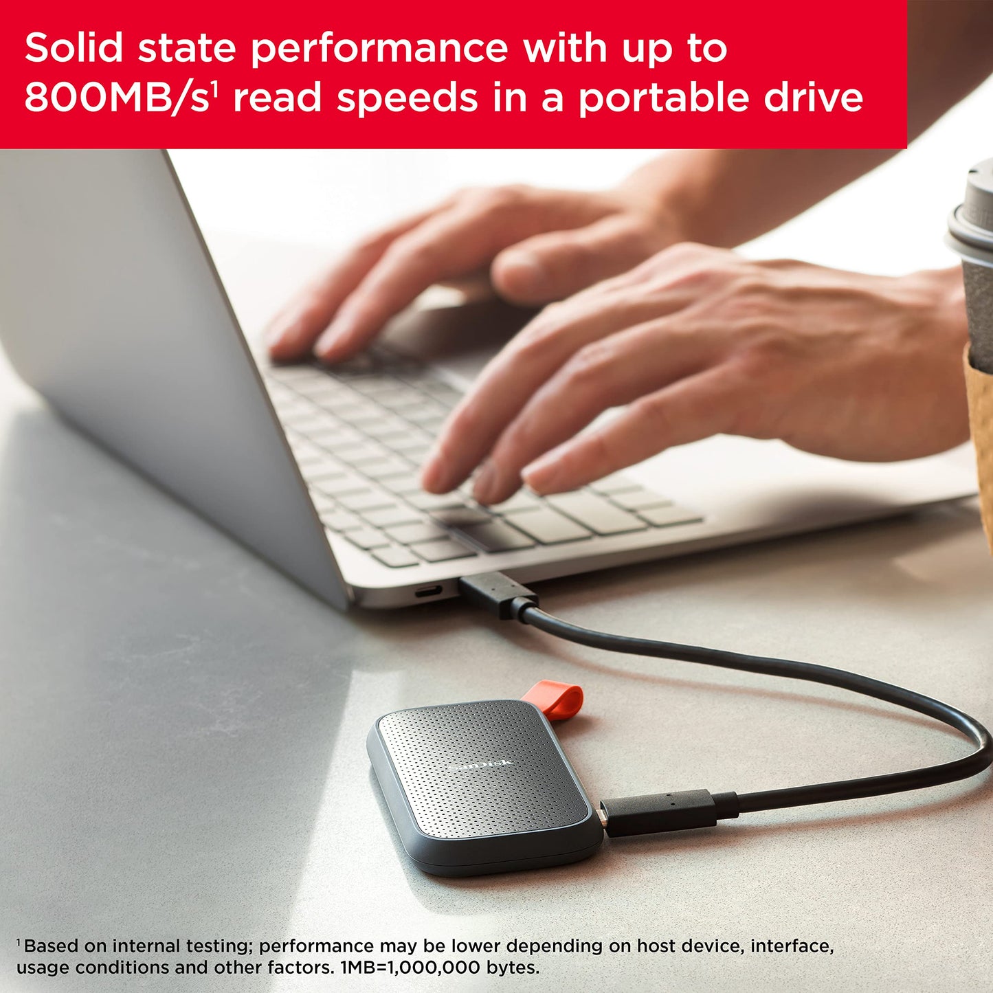 SanDisk 1TB Portable SSD, Read speeds up to 800 MB/s, USB 3.2 Gen 2, External Solid State Drive, Updated firmware, fastening loop made of durable rubber, Grey