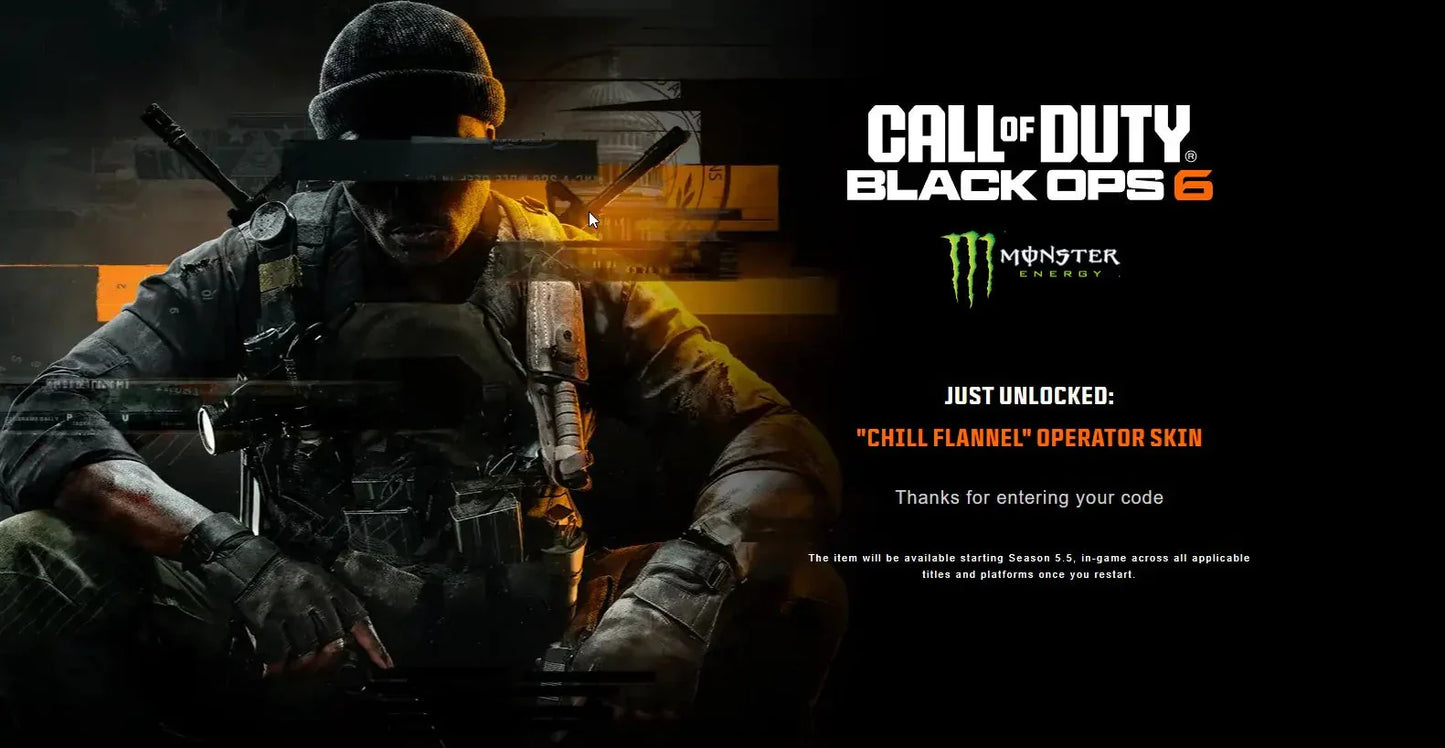 Call of duty Black ops 6 Monster Energy “Chill Flannel” Operator Skin