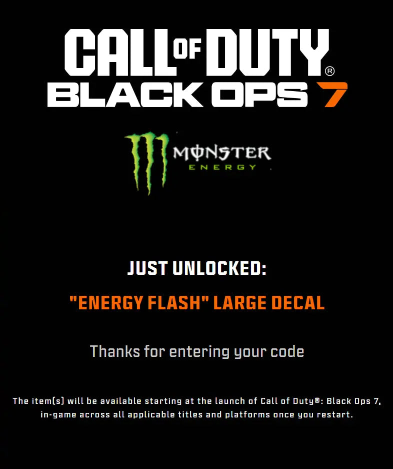 Black Ops 7 Monster Energy Rewards – Exclusive BO7 Digital Codes | Instant Delivery