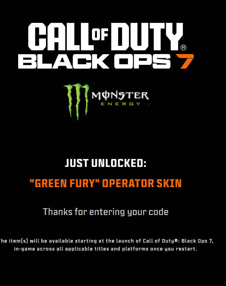 Black Ops 7 Monster Energy Rewards – Exclusive BO7 Digital Codes | Instant Delivery