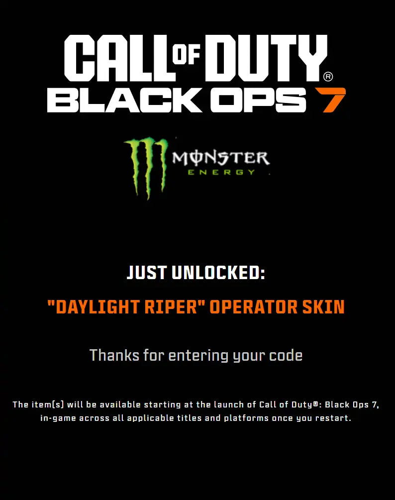 Black Ops 7 Monster Energy Rewards – Exclusive BO7 Digital Codes | Instant Delivery