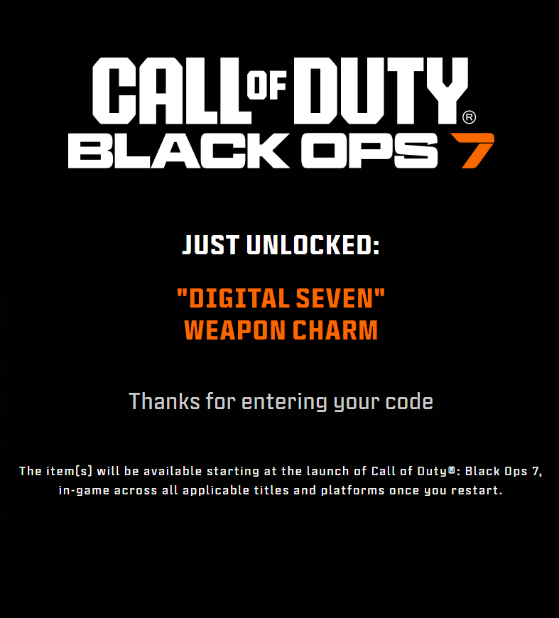 Call of Duty: Black Ops 7 – Kontrol Freeks "DIGITAL SEVEN" Weapon Charm Logo | Exclusive DLC Code