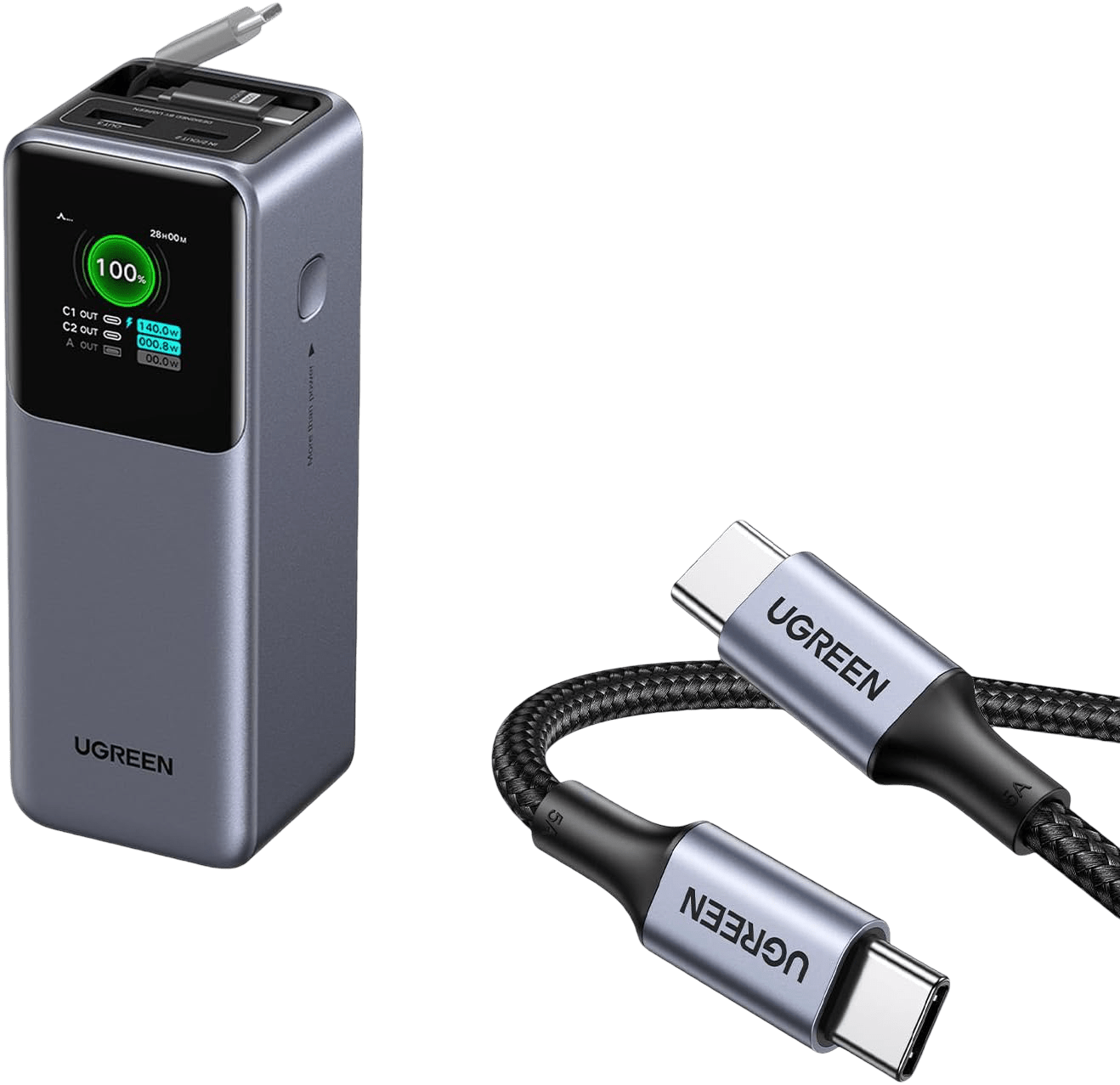 (Bundle) mousebows Nexode 20000mAh 165W Power Bank + 2-Pack 100W USB-C Cables
