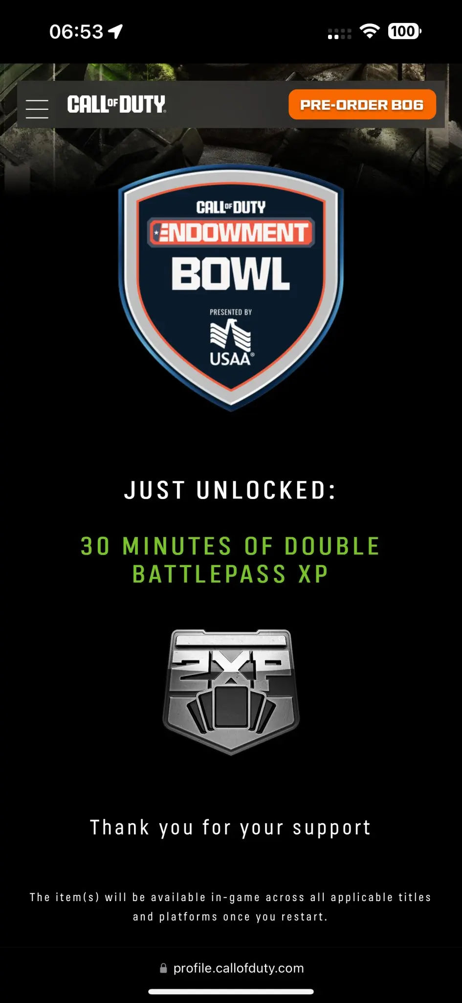 Call of Duty Modern Warfare 2 / 3 Endowment Bowl Bundle Charm and Double Battlepass Xp