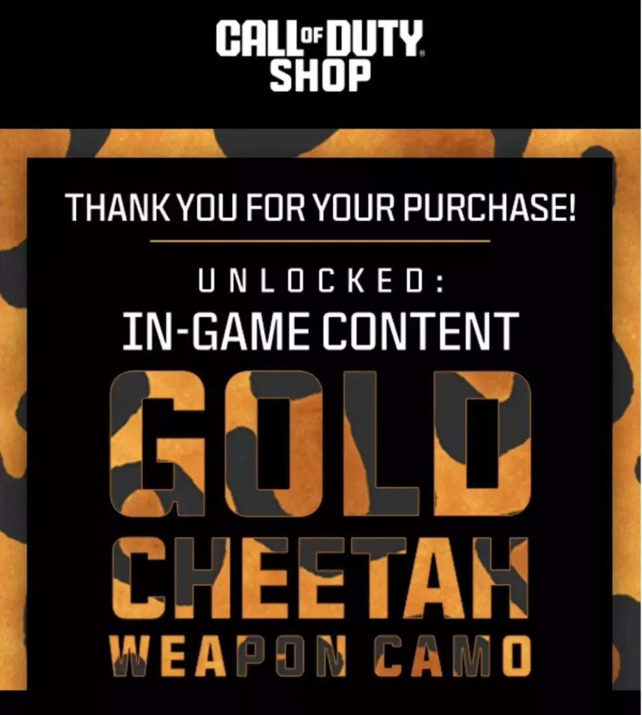 Golden Cheetah Camo for Call of Duty Modern Warfare 3  COD MW3