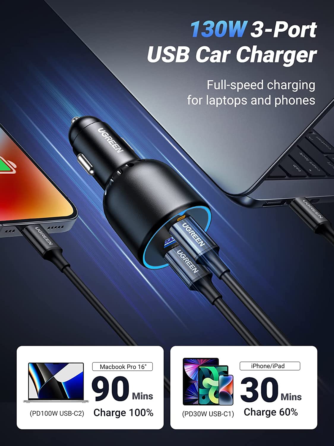 mousebows 130W USB-C Car Charger