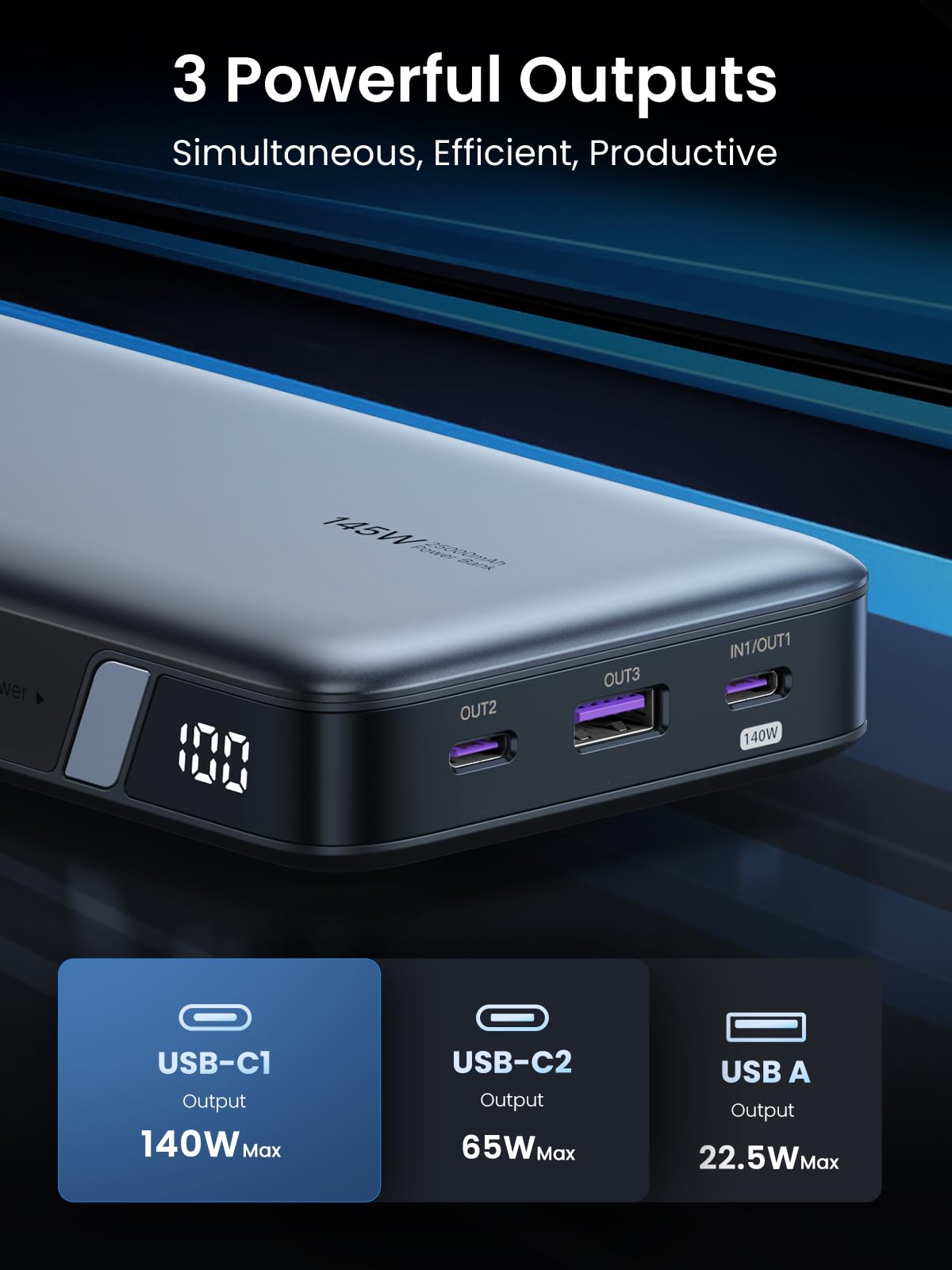 mousebows 145W 25000mAh 3-Port Power Bank