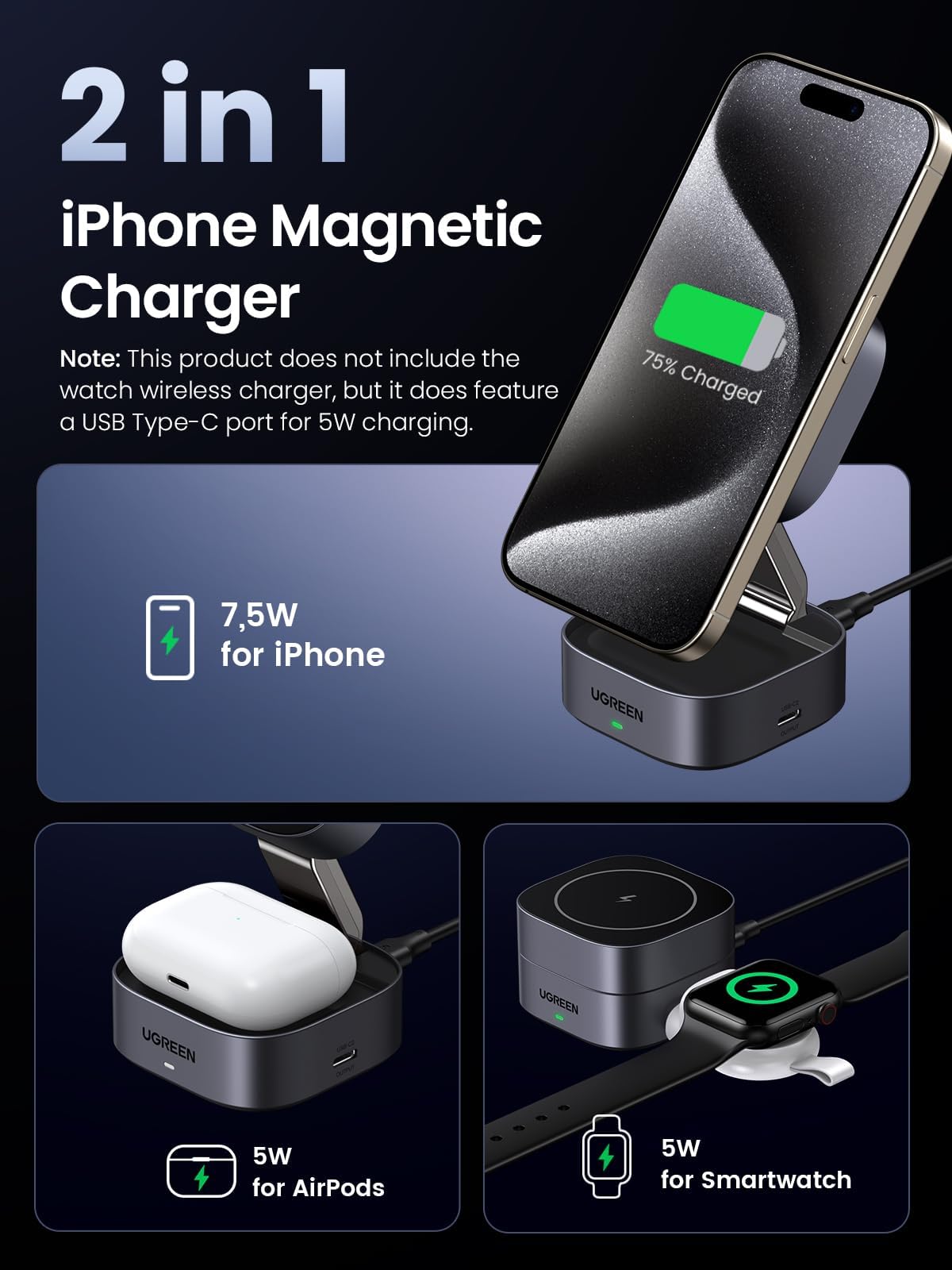 mousebows 2-in-1 Foldable Wireless Fast Charging Station