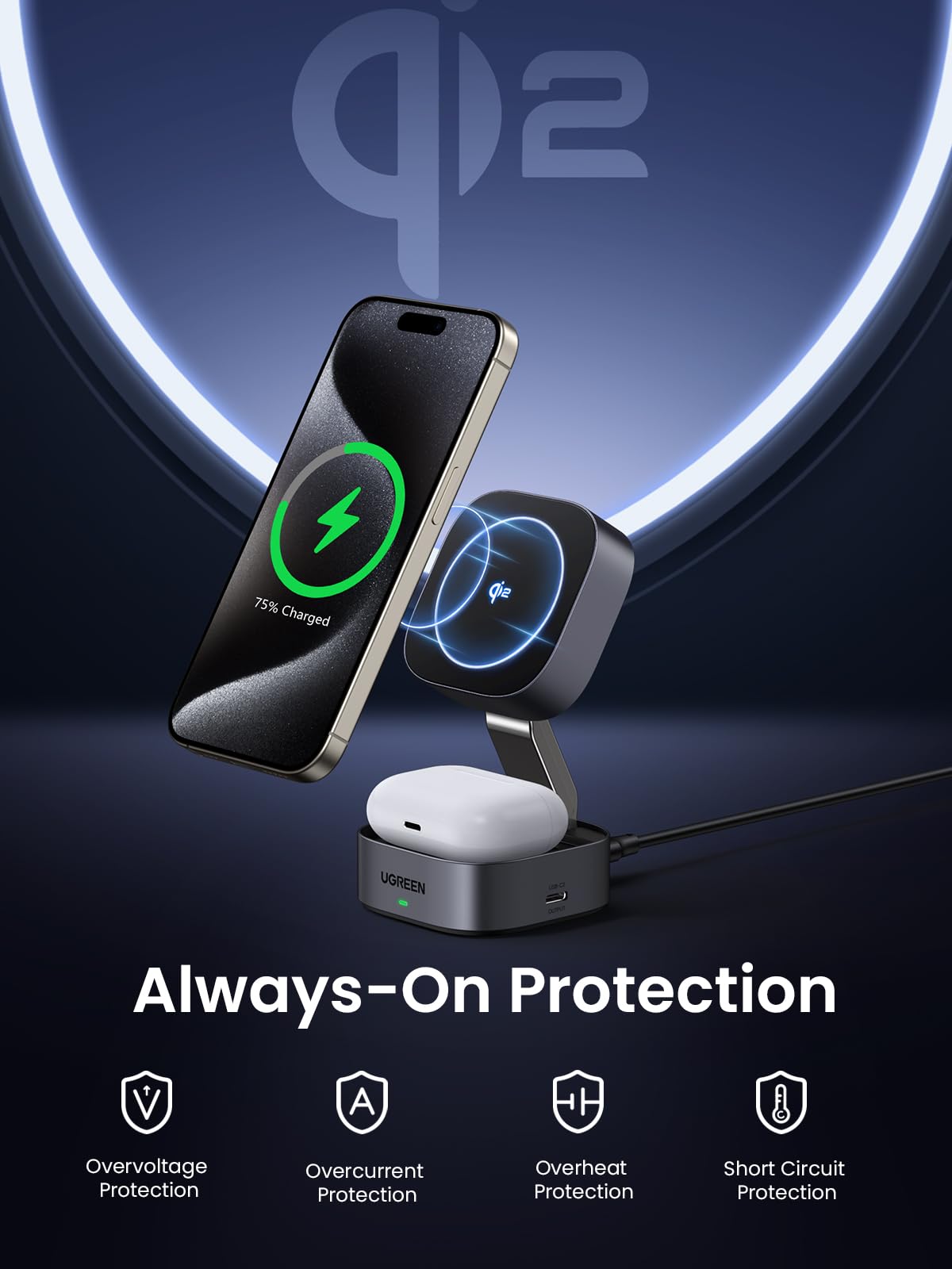 mousebows 2-in-1 Qi2 Magnetic Foldable Fast Charging Station