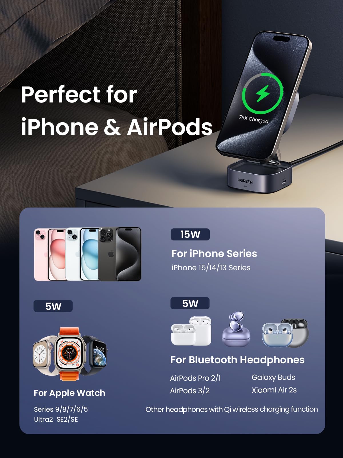 mousebows 2-in-1 Qi2 Magnetic Foldable Fast Charging Station