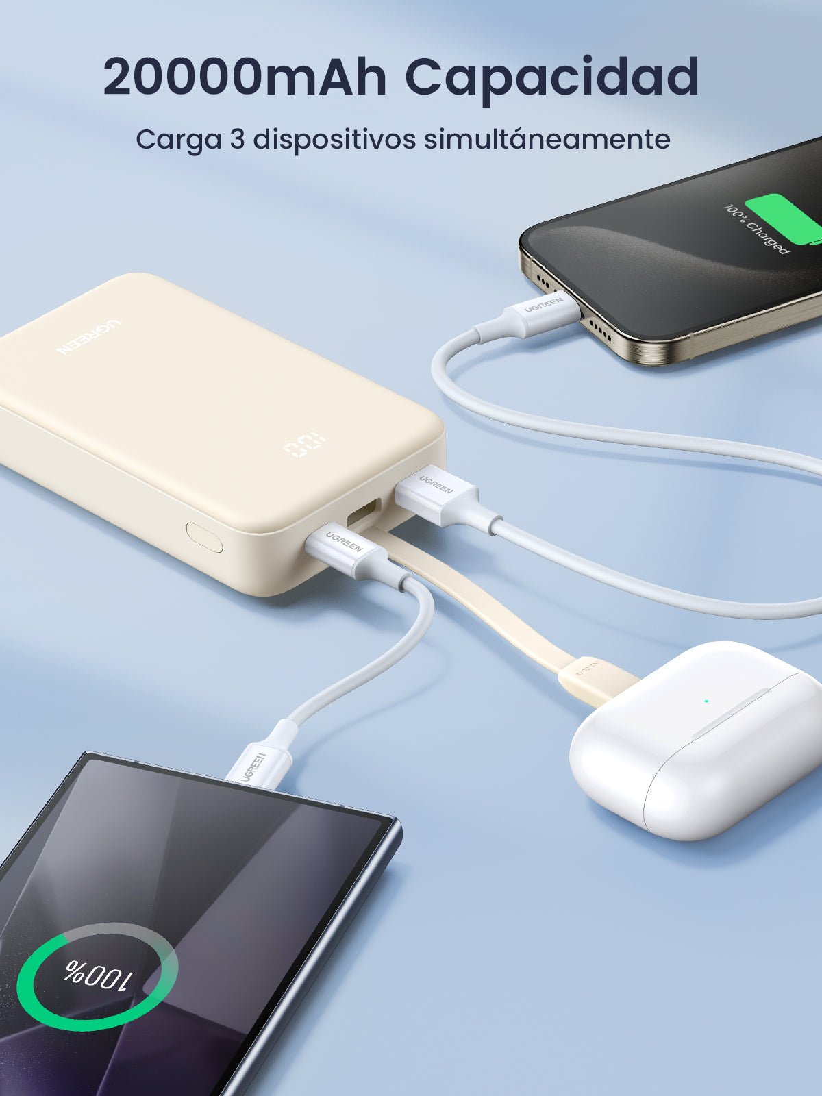 mousebows Power Bank 20000mAh 22.5W with Built-in USB-C Cable