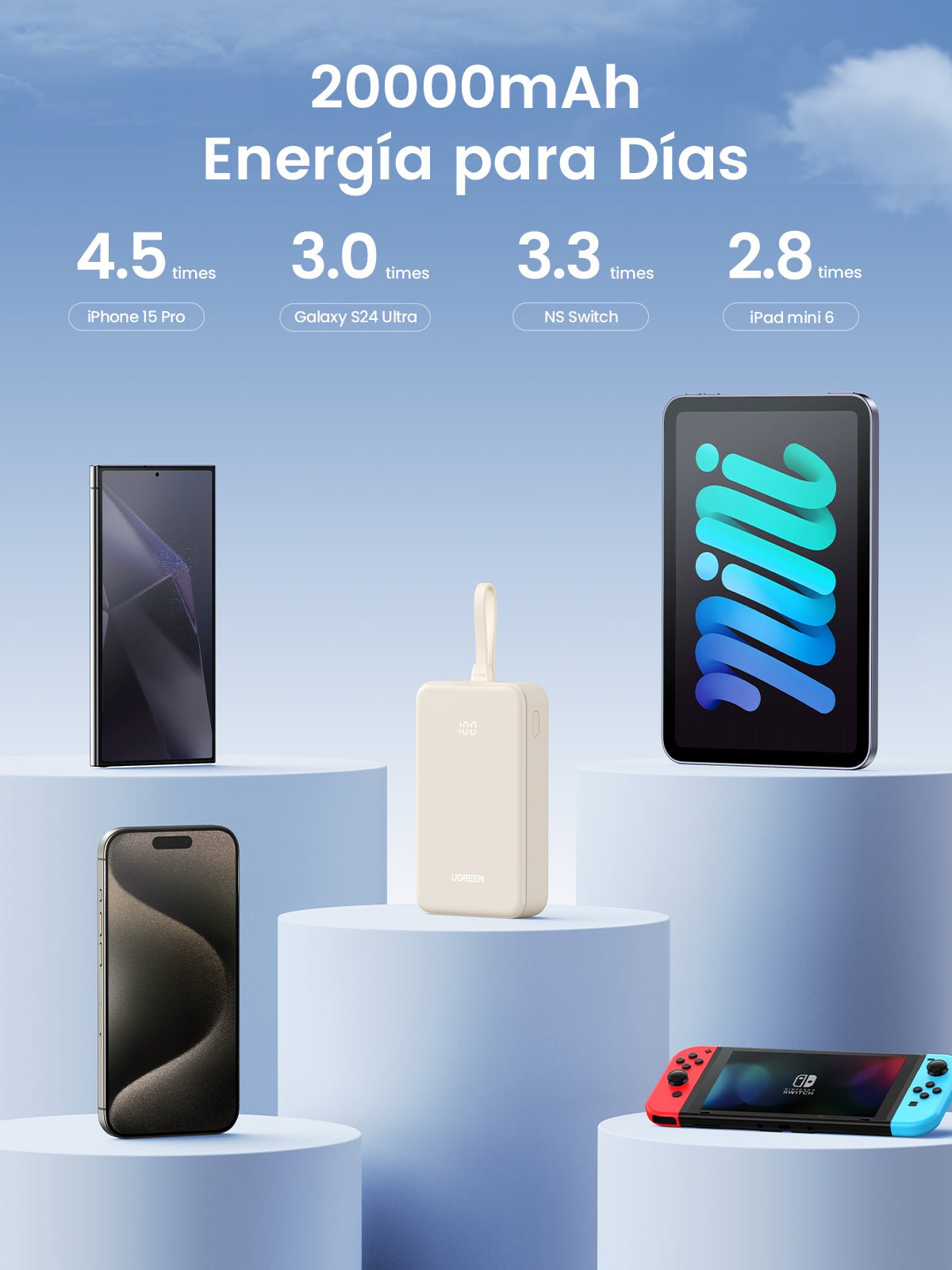 mousebows Power Bank 20000mAh 22.5W with Built-in USB-C Cable