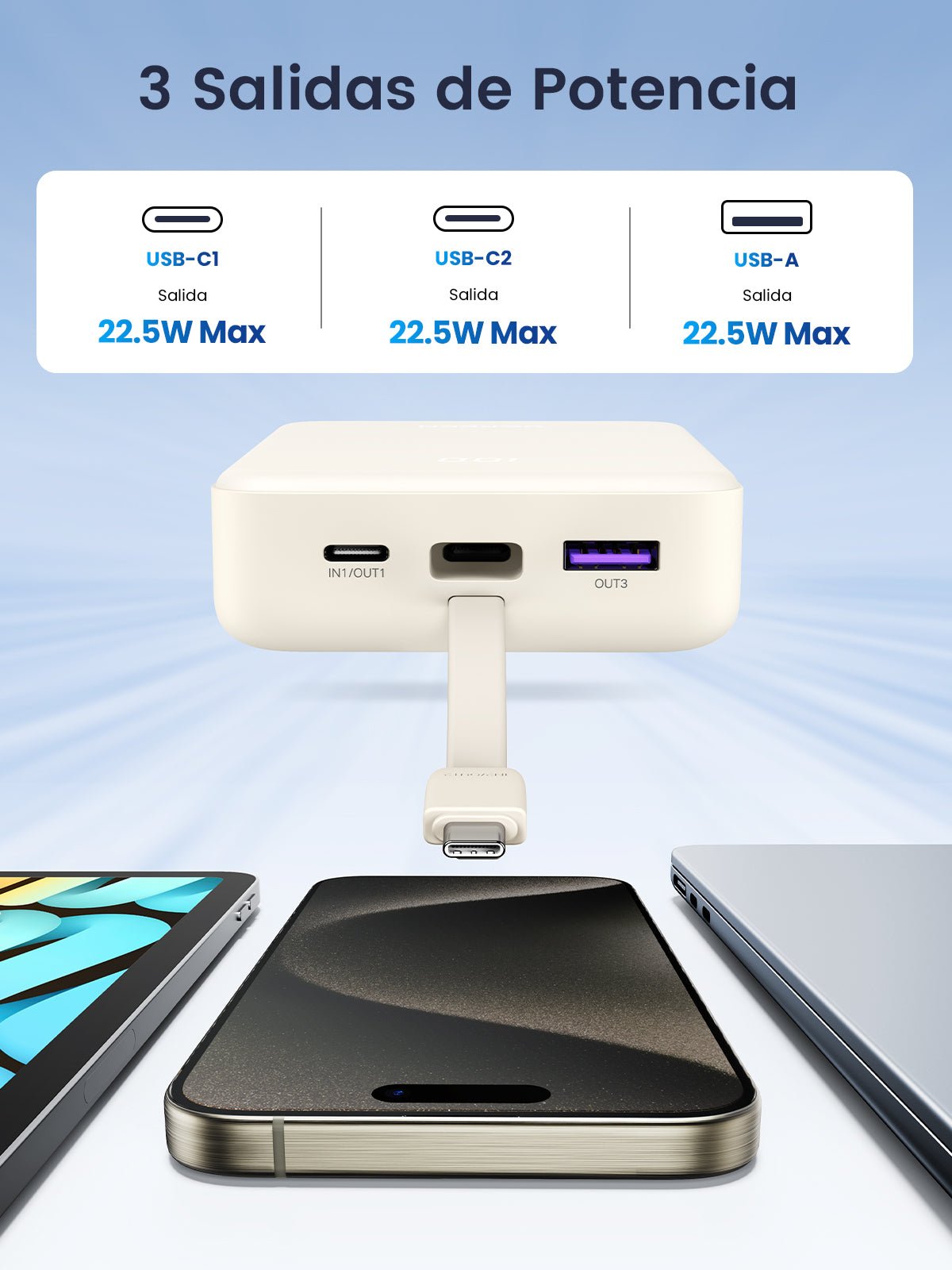 mousebows Power Bank 20000mAh 22.5W with Built-in USB-C Cable