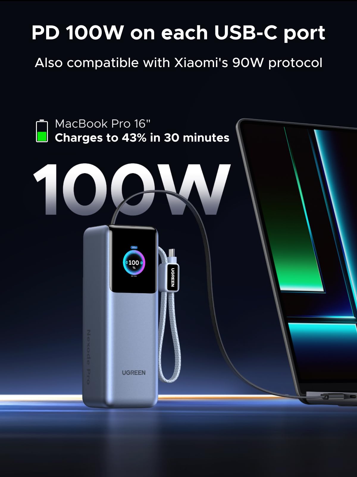 mousebows 200W Power Bank 25000mAh Fast Charging Built-in Cable