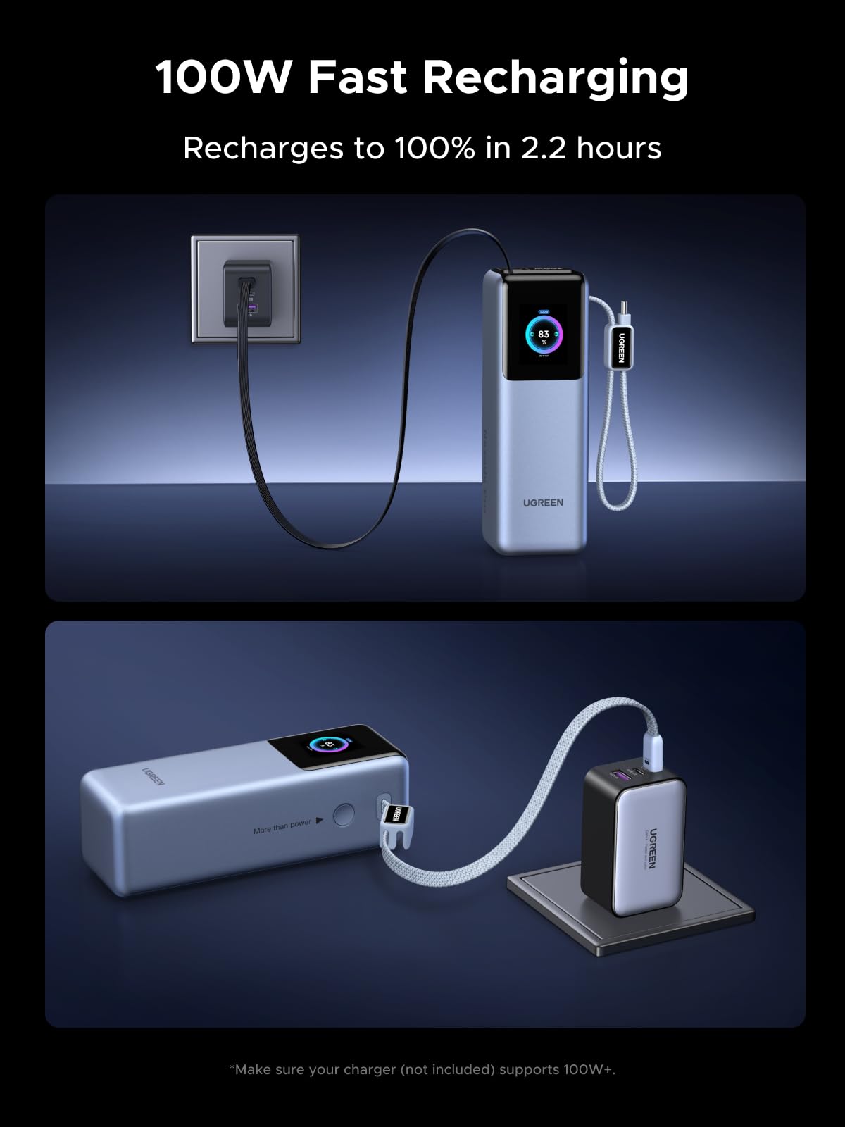 mousebows 200W Power Bank 25000mAh Fast Charging Built-in Cable