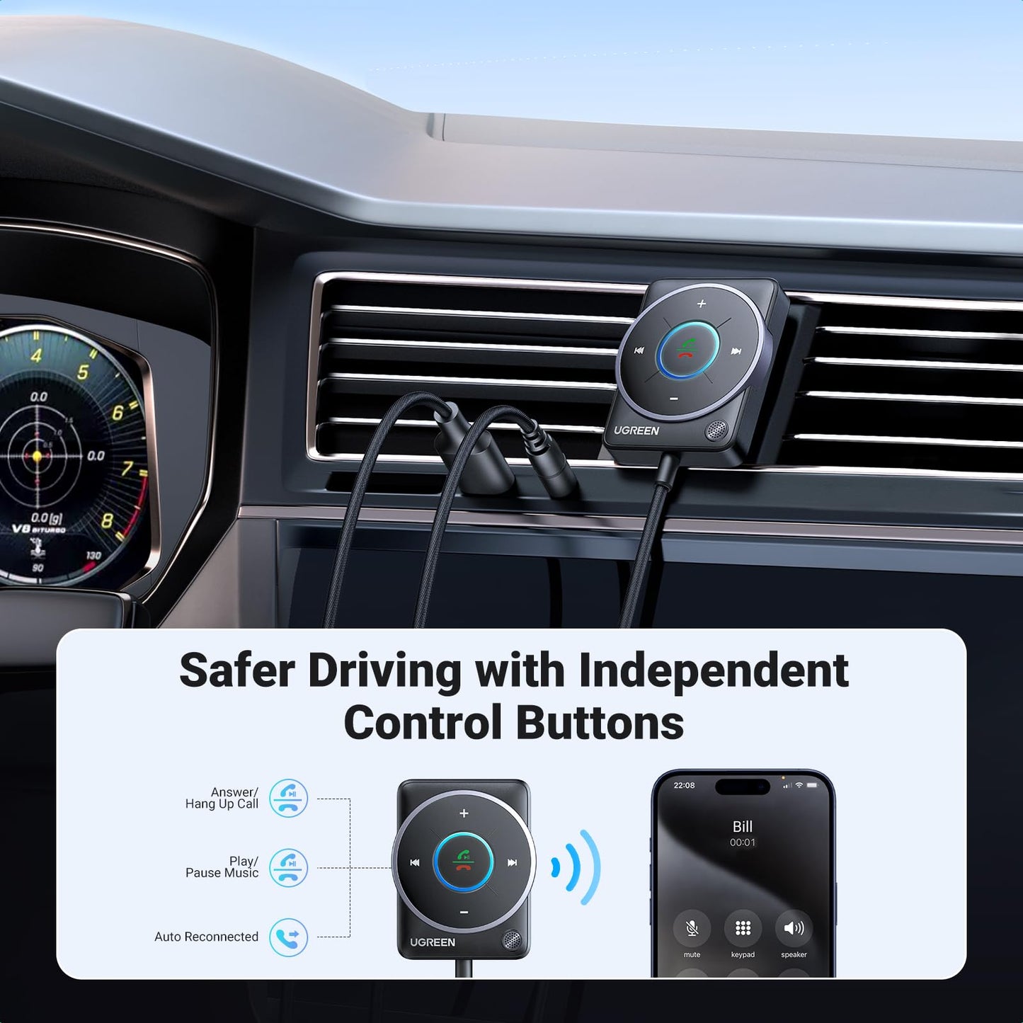 mousebows Aux Bluetooth 5.4 Adapter For Car (2024 Latest)