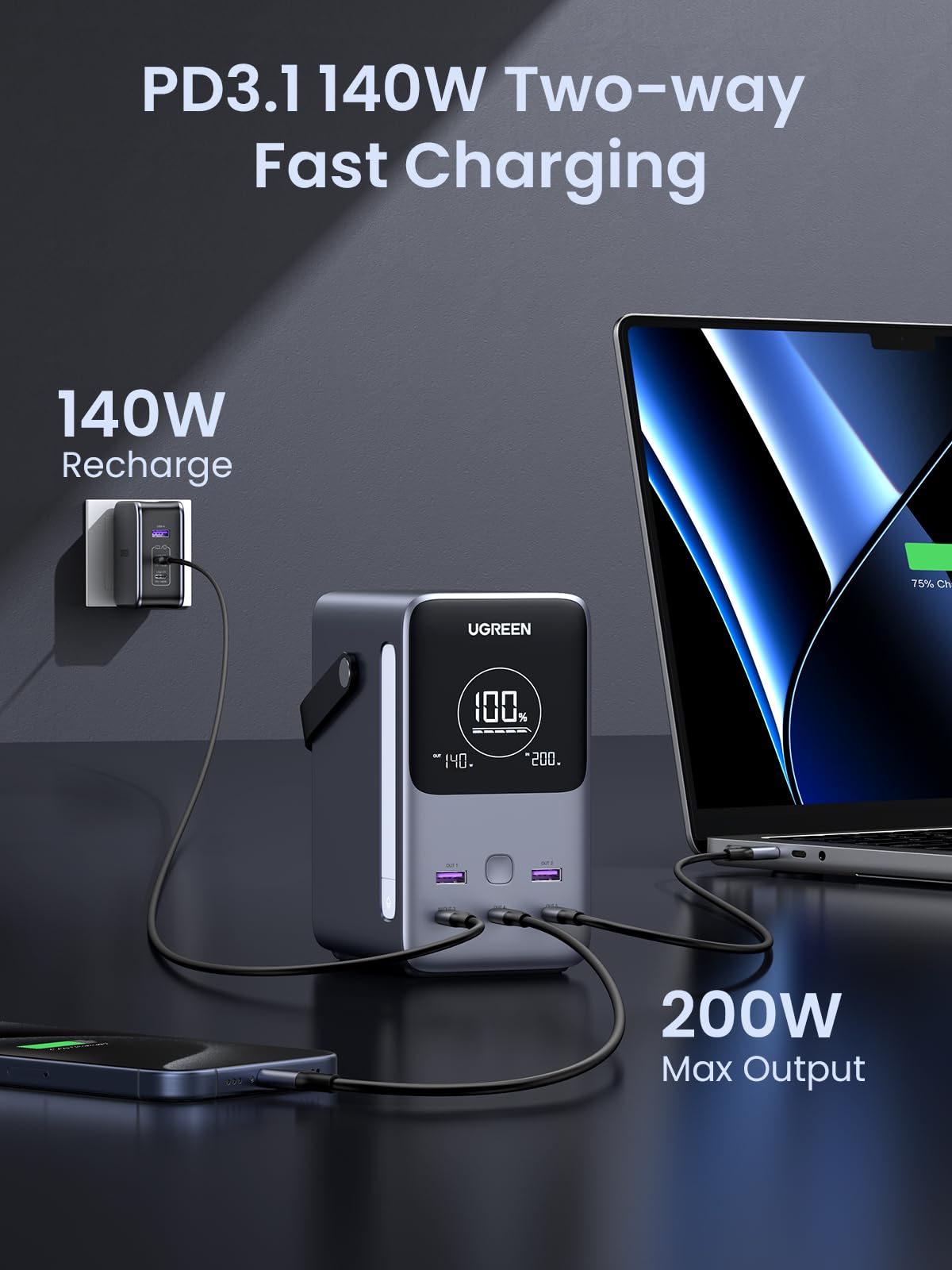 mousebows Portable Power Station 48000mAh 300W with Smart Digital Display
