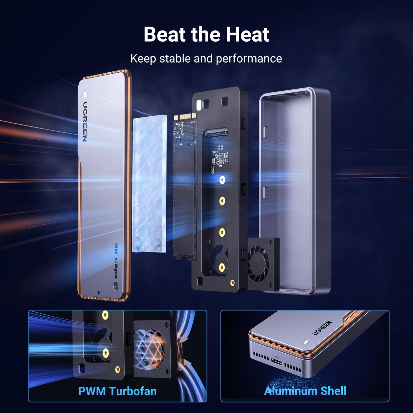 mousebows 40Gpbs Hard Drive Enclosure with Cooling Fan