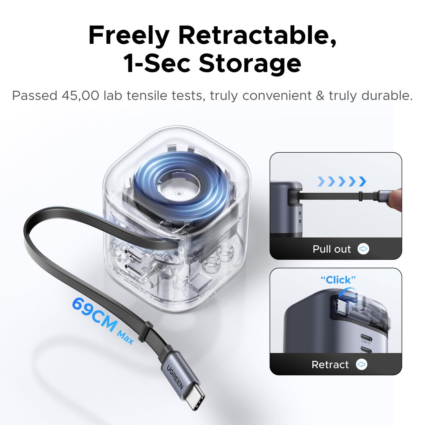 mousebows Nexode 45W 2-Port Charger with Retractable Cable