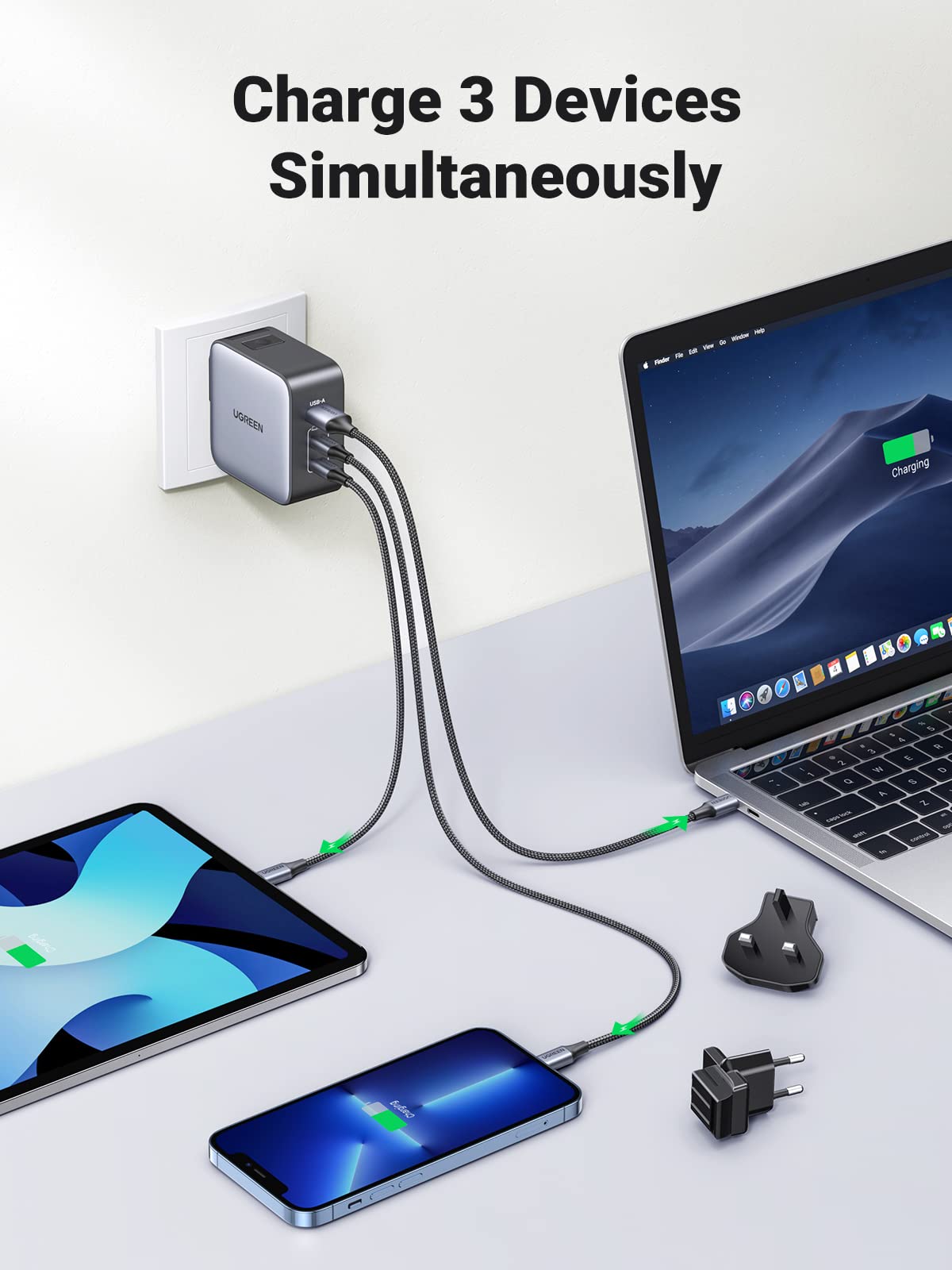mousebows Nexode 65W 3-Port Travel Charger with US/UK/EU Plug
