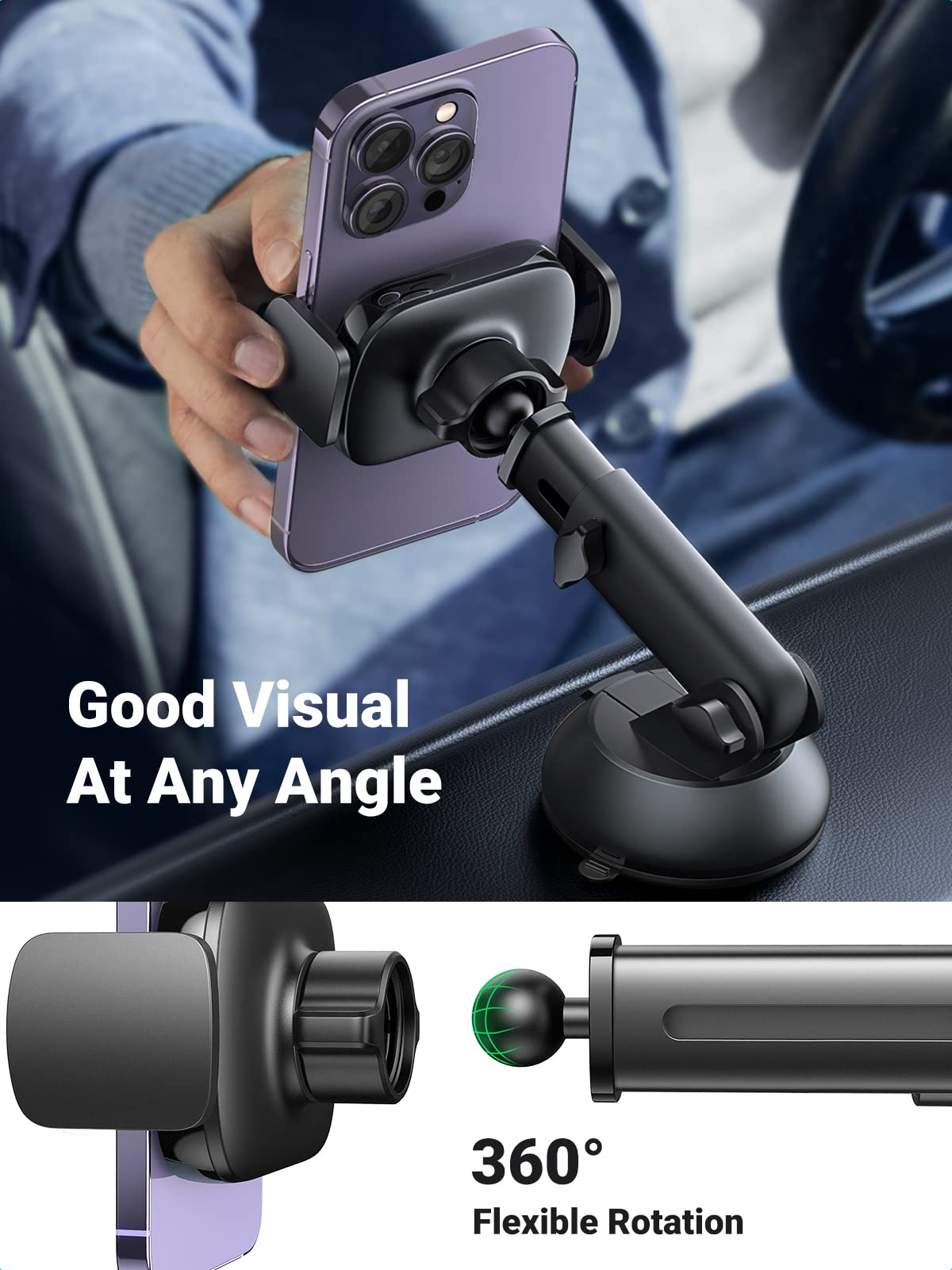 mousebows Car Phone Holder (Telescopic Arm, 360° Rotation)