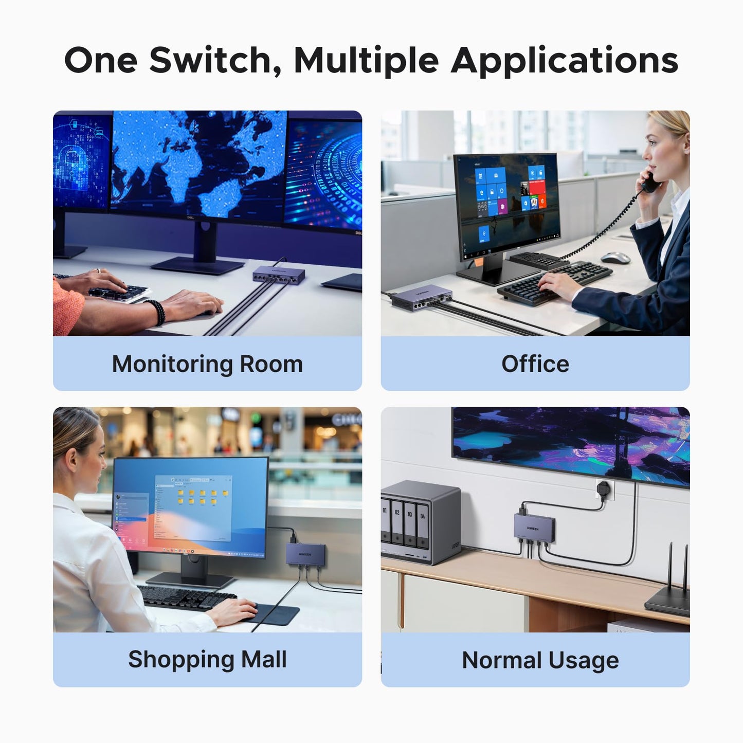 mousebows Ethernet Switch, 10-Port PoE Switch, 8 PoE+@60W and 2 Gigabit Uplink, Plug & Play, Auto/VLAN/Extend Mode, Sturdy Metal, Desktop or Wall Mount Network Splitter Hub for Security Camera, IP Phone