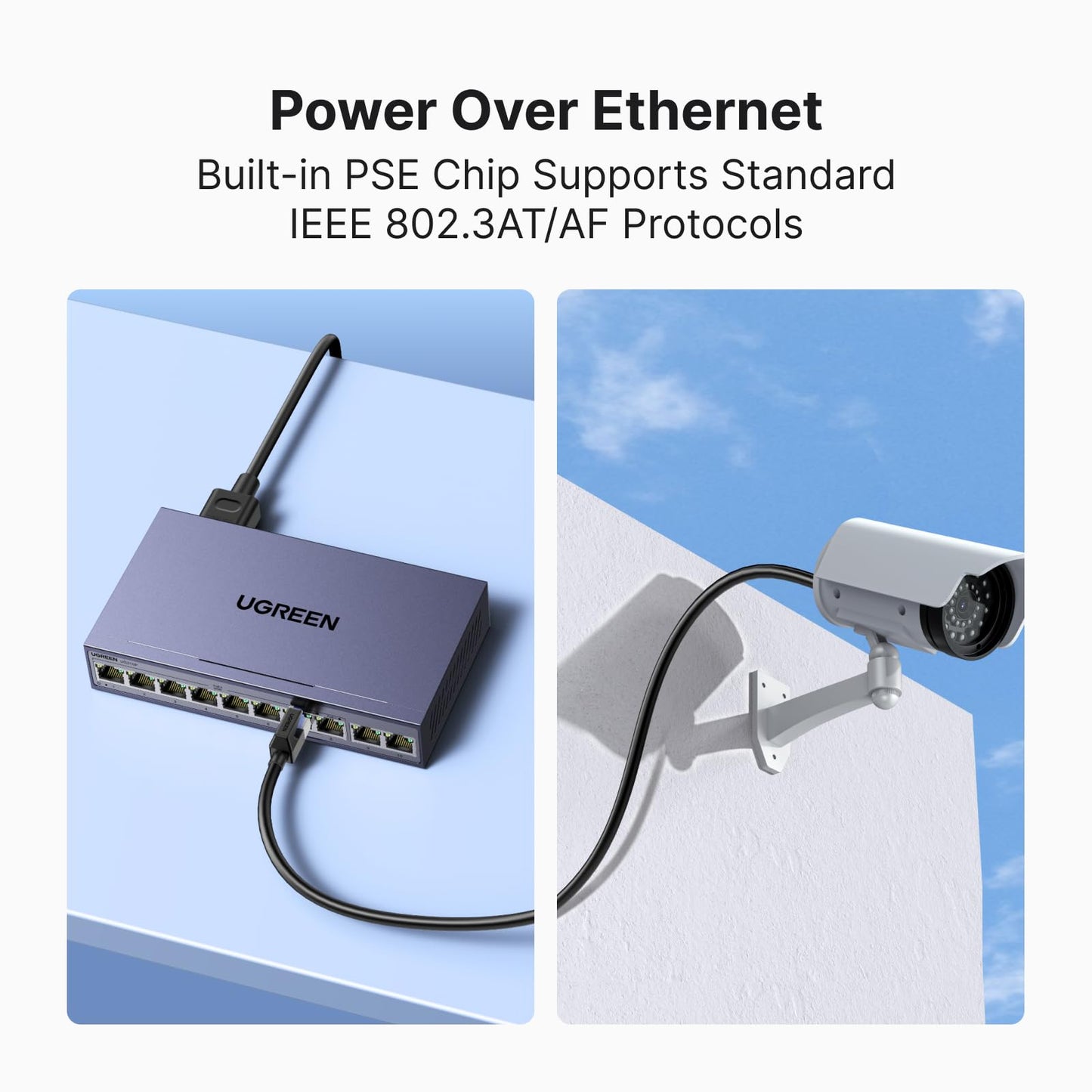 mousebows Ethernet Switch, 10-Port PoE Switch, 8 PoE+@60W and 2 Gigabit Uplink, Plug & Play, Auto/VLAN/Extend Mode, Sturdy Metal, Desktop or Wall Mount Network Splitter Hub for Security Camera, IP Phone