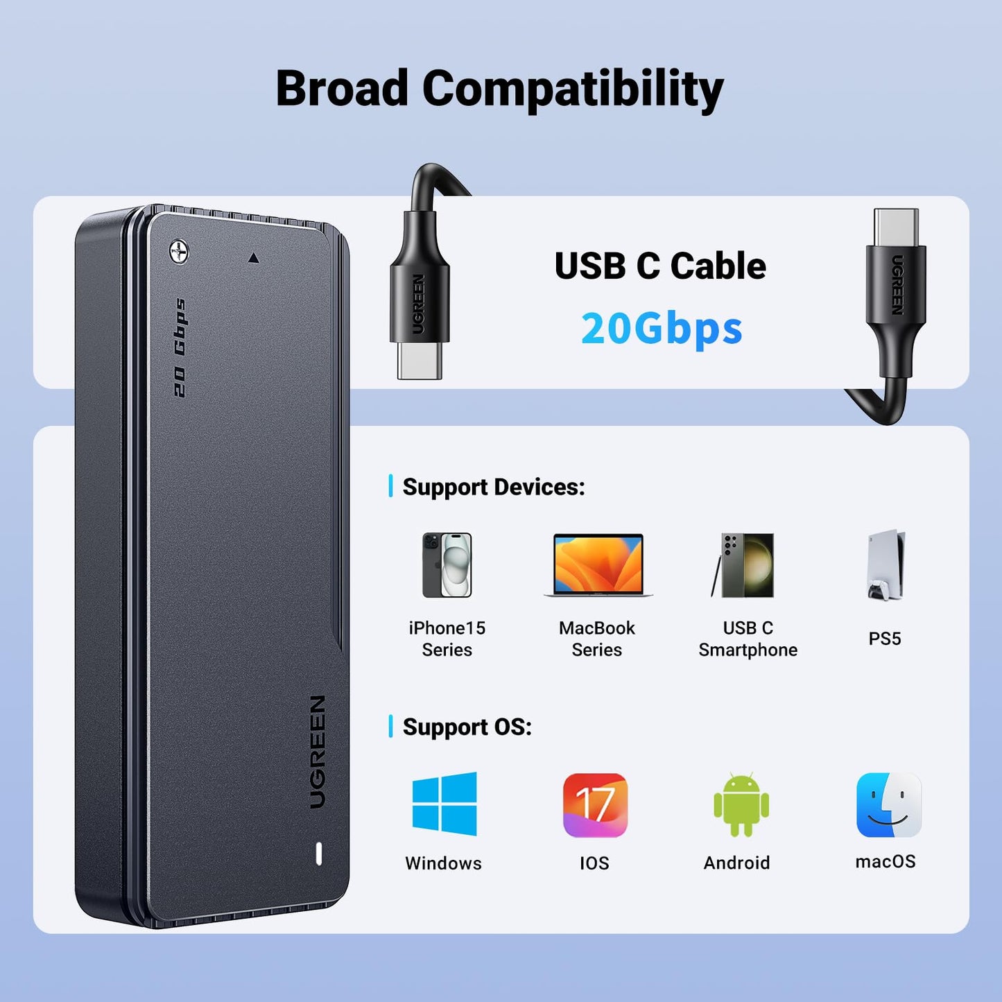 mousebows M.2 NVMe SSD Enclosure Adapter 20Gbps USB C 3.2 Gen2x2