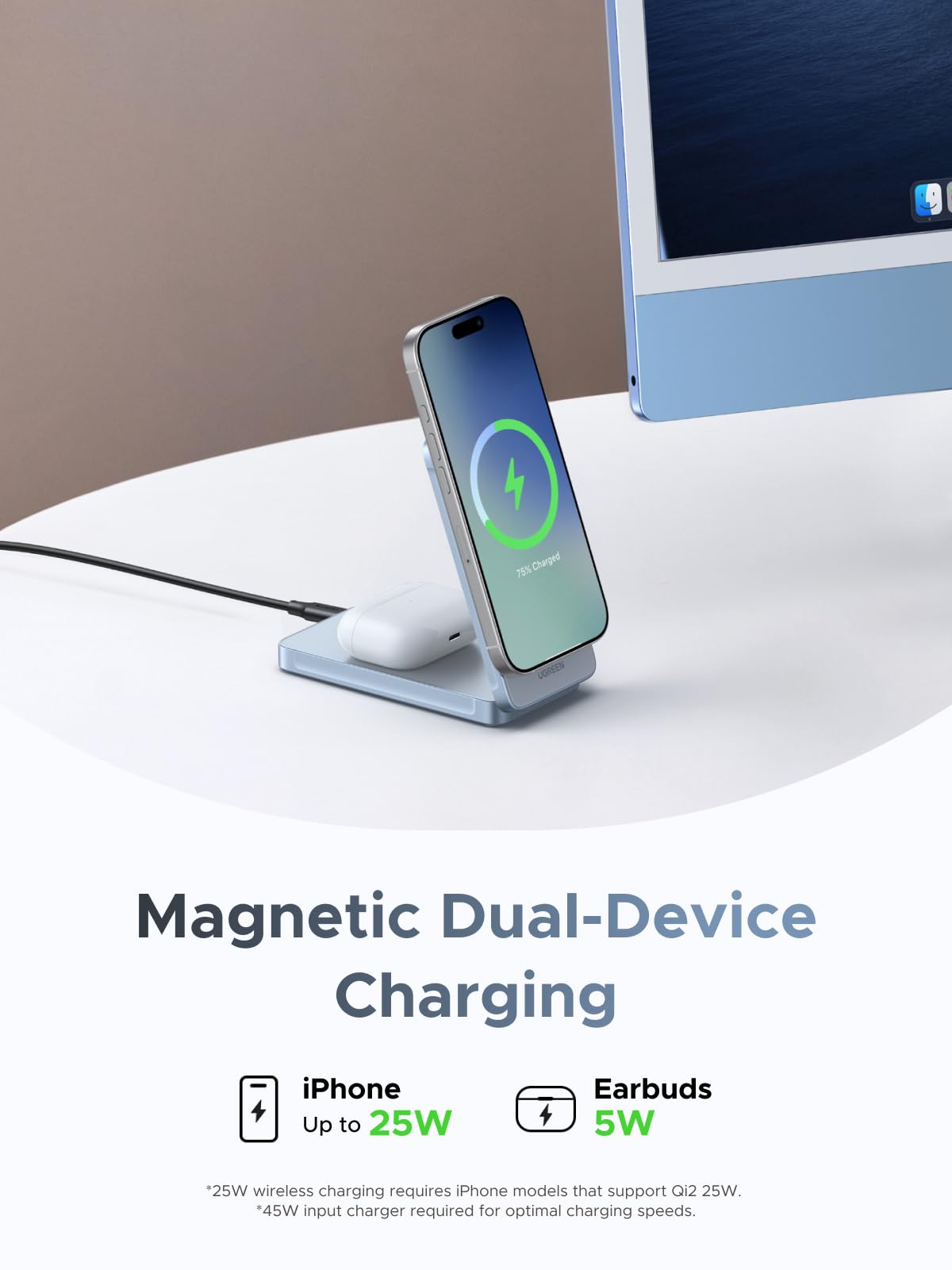 mousebows MagFlow 2-in-1 Magnetic Wireless Charger 25W (MagSafe compatible)
