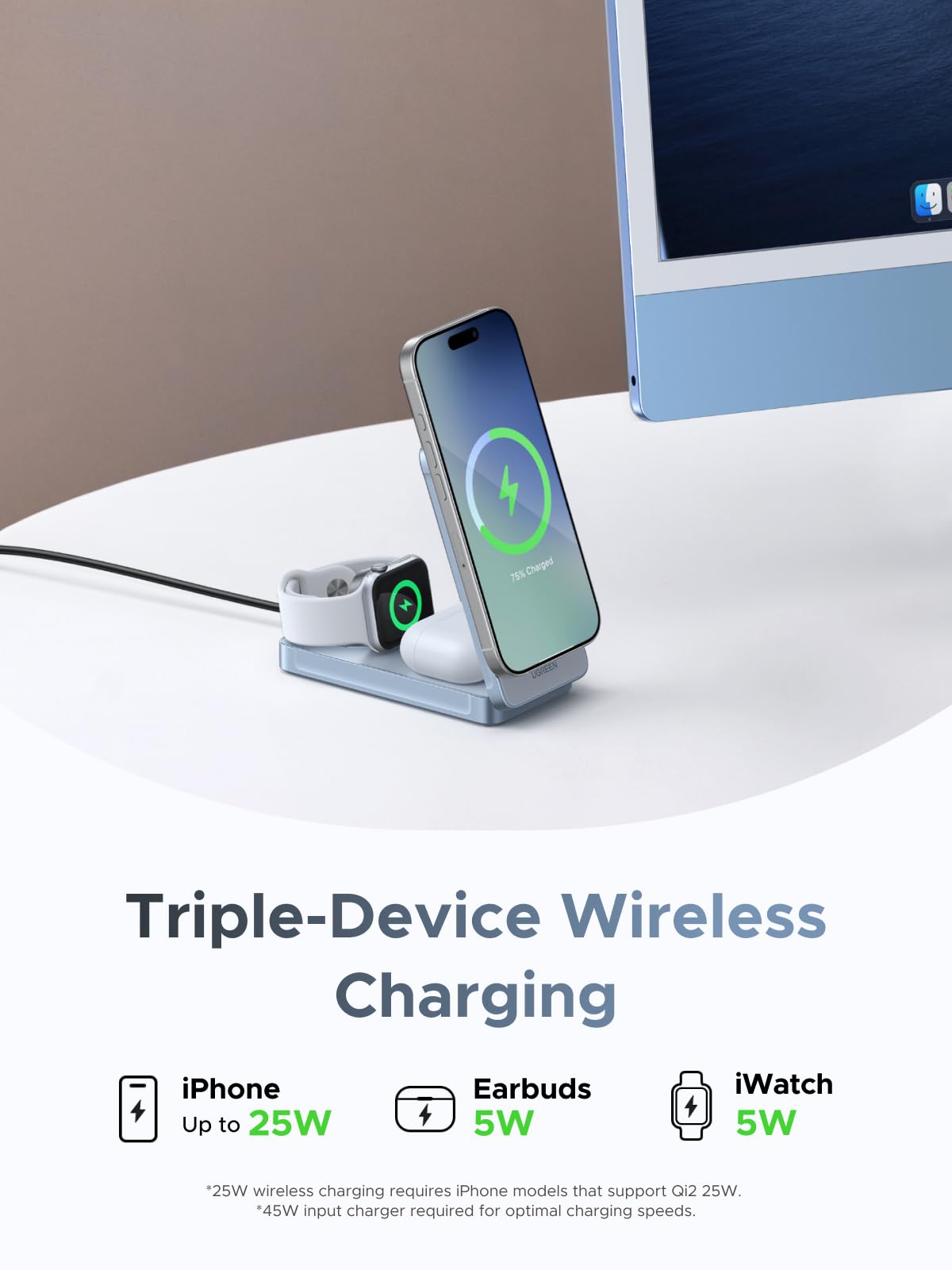 mousebows MagFlow 3-in-1 Magnetic Wireless Charger (Qi2 25W, MagSafe-Compatible)