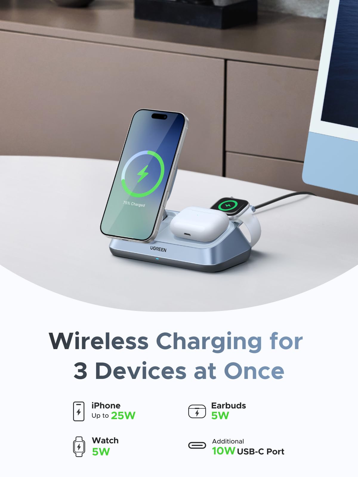 mousebows MagFlow 3-in-1 Magnetic Wireless Charger (Qi2 25W, MagSafe-Compatible)