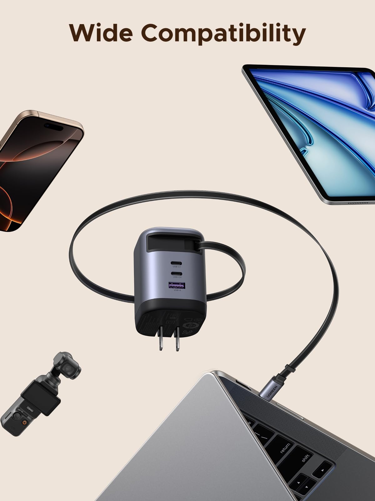 mousebows Nexode 100W Charger with Retractable USB-C Cable