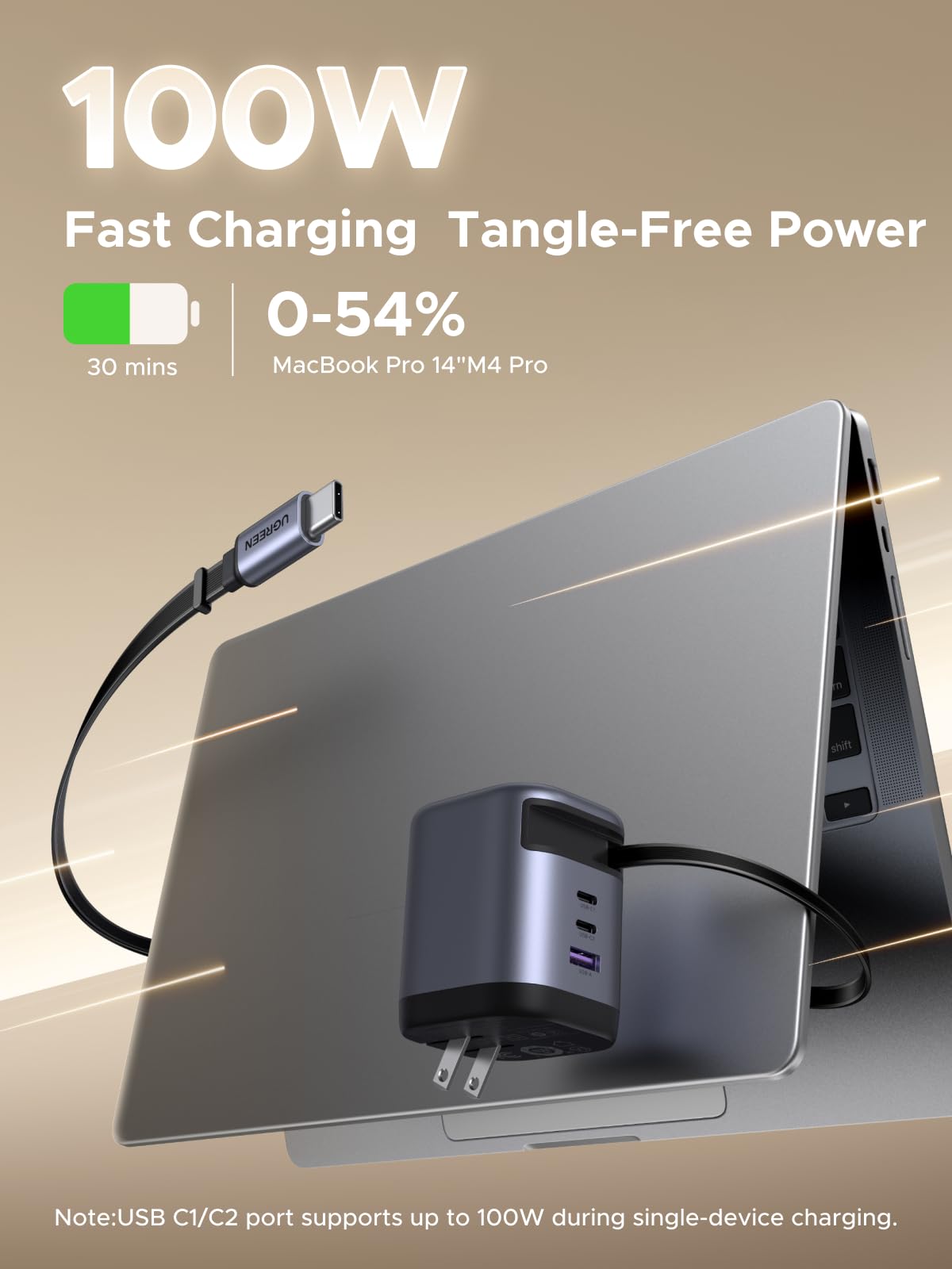 mousebows Nexode 100W Charger with Retractable USB-C Cable