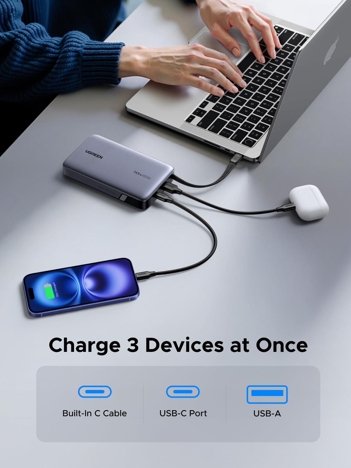 mousebows Nexode Power Bank 20000mAh 145W with Built-in USB-C Cable