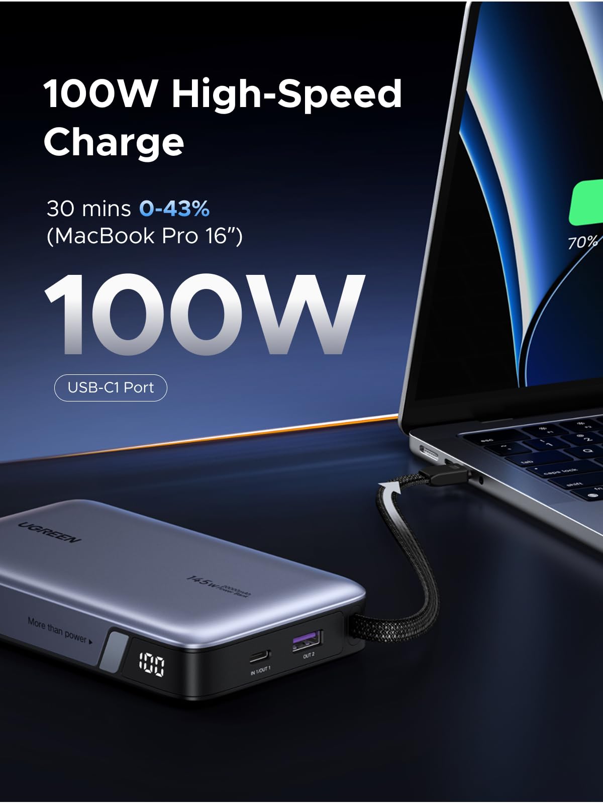 mousebows Nexode Power Bank 20000mAh 145W with Built-in USB-C Cable