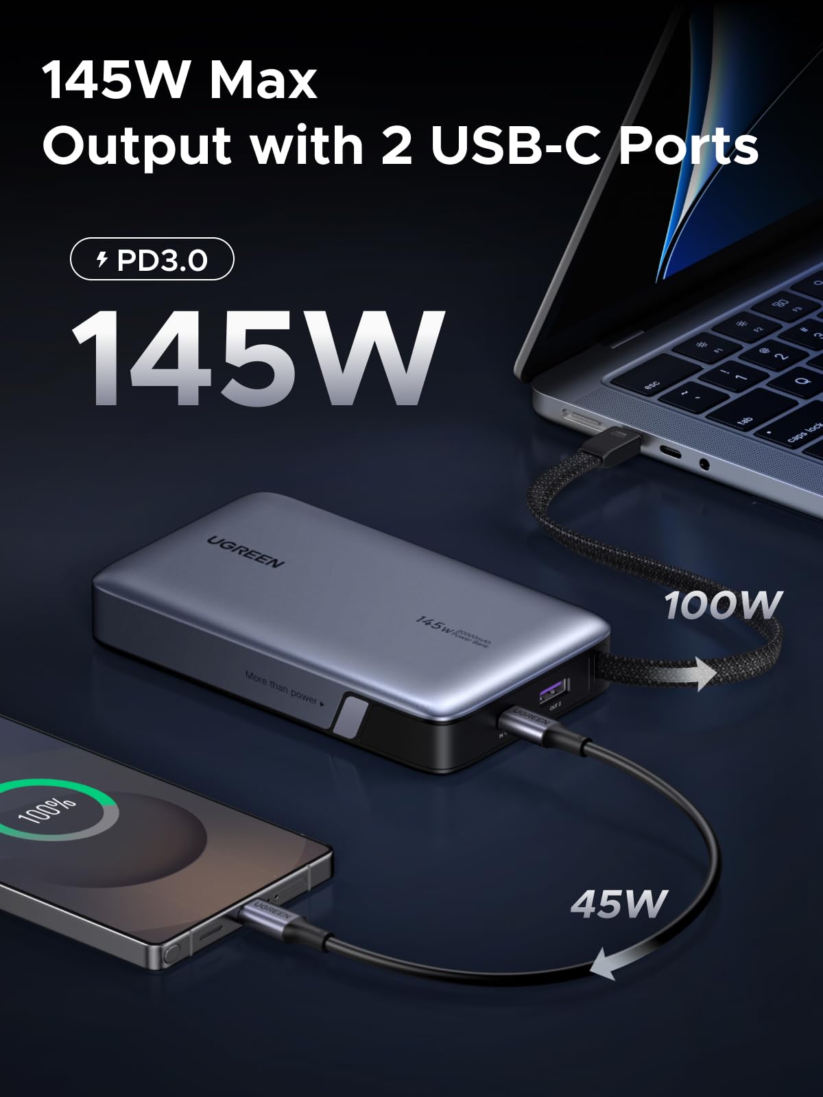 mousebows Nexode Power Bank 20000mAh 145W with Built-in USB-C Cable