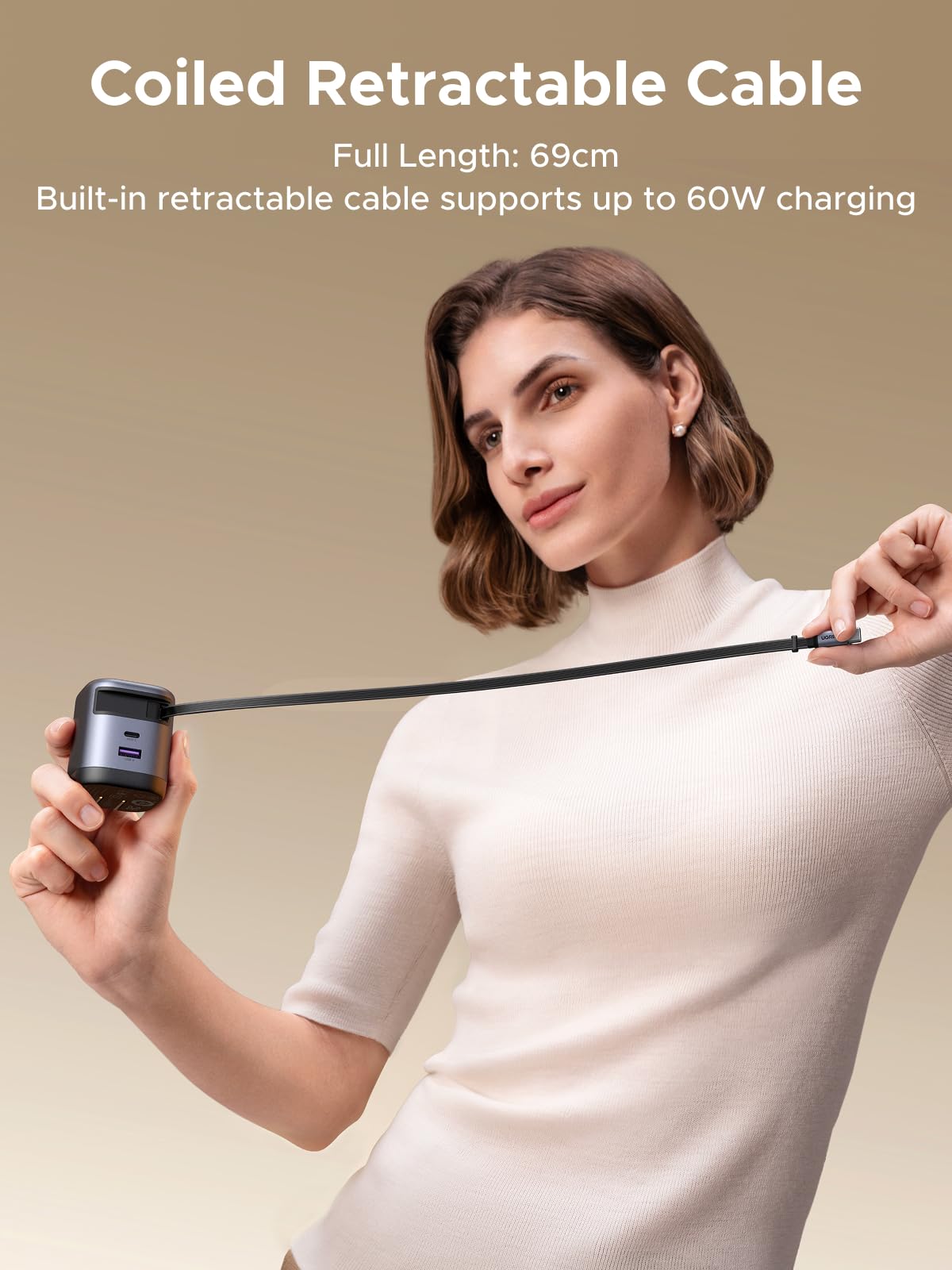 mousebows Nexode 65W Charger with Retractable USB-C Cable
