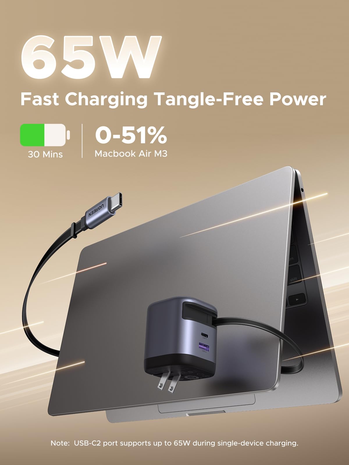 mousebows Nexode 65W Charger with Retractable USB-C Cable