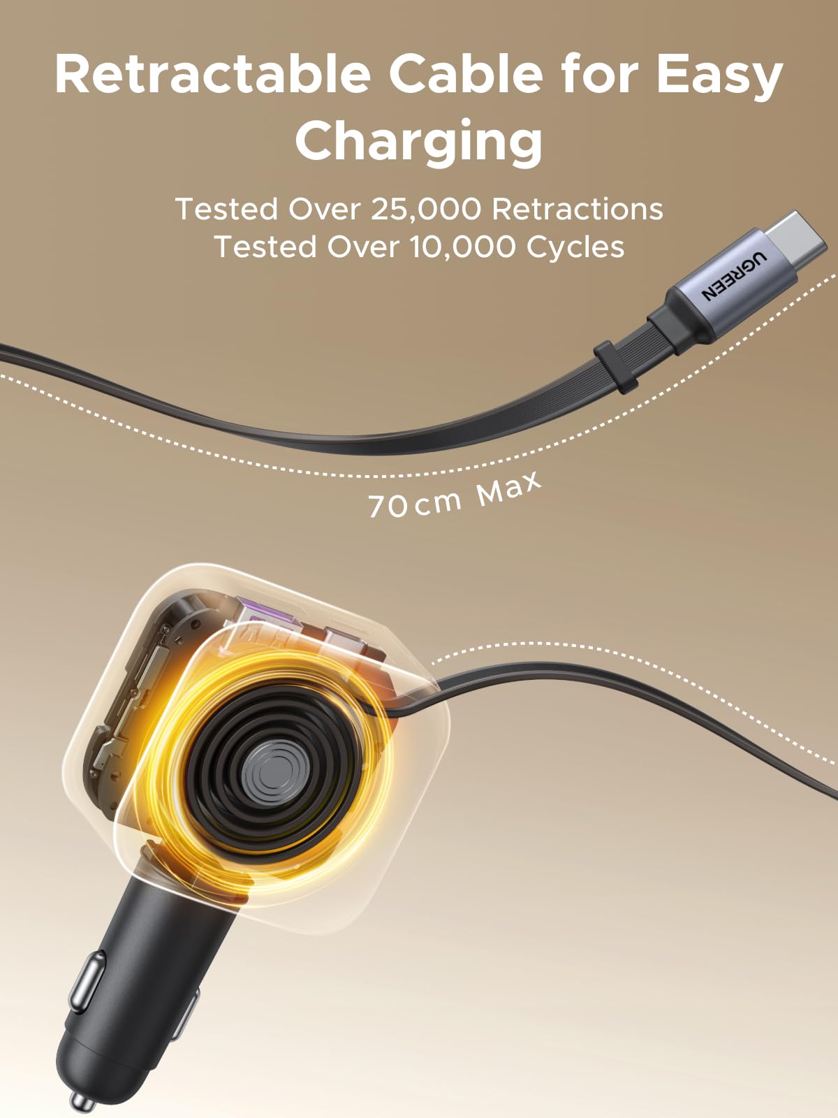 mousebows Nexode Car Charger 145W with Retractable USB-C Cable