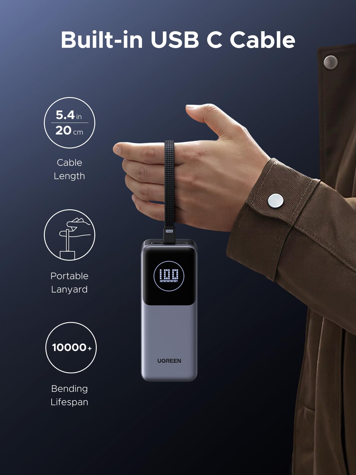 mousebows Nexode Power Bank 20000mAh 130W with Built-in USB-C Cable