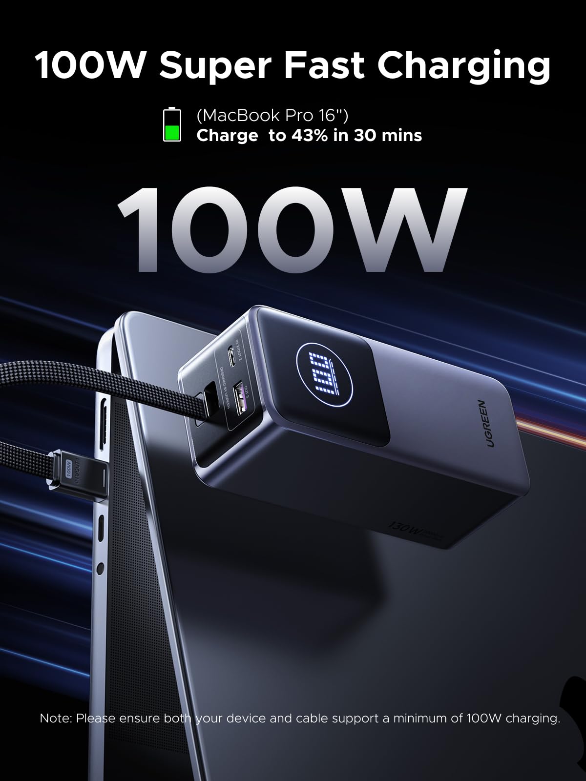 mousebows Nexode Power Bank 20000mAh 130W with Built-in USB-C Cable