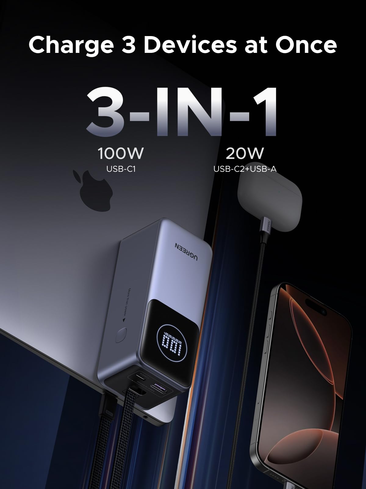 mousebows Nexode Power Bank 20000mAh 130W with Built-in USB-C Cable