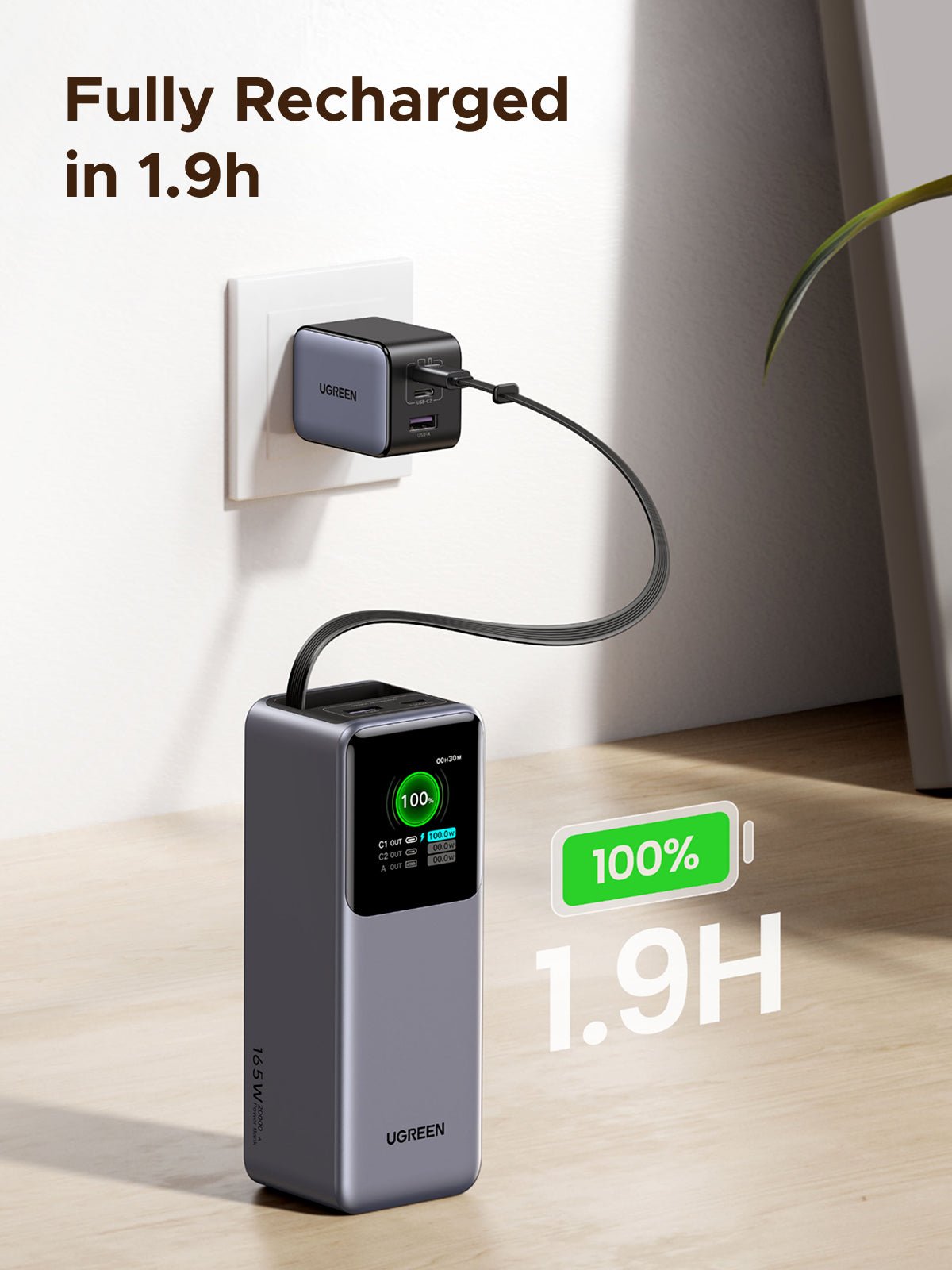mousebows Nexode Power Bank 20000mAh 165W with Retractable USB-C Cable