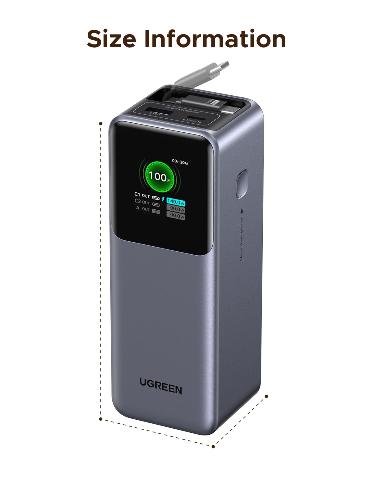 (Bundle) mousebows Nexode 20000mAh 165W Power Bank + 100W Retractable USB-C Cable