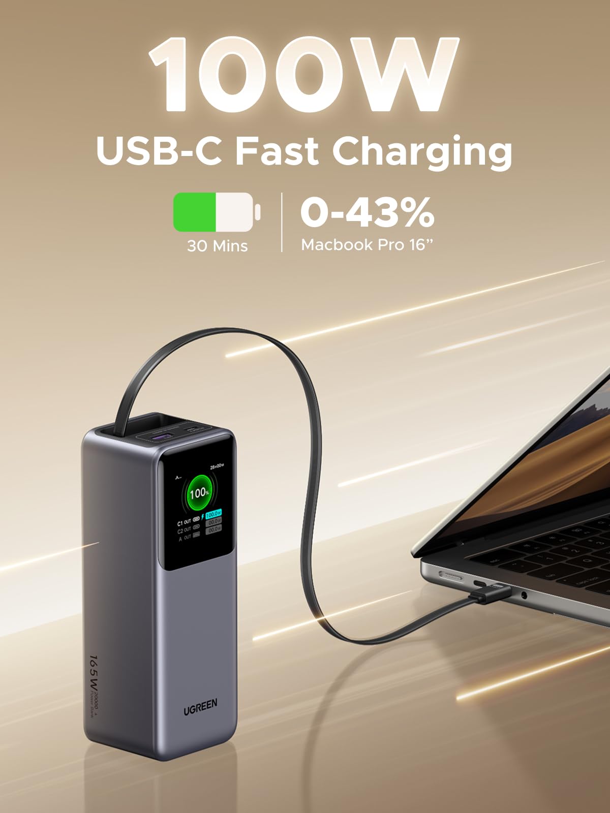 mousebows Nexode Power Bank 20000mAh 165W with Retractable USB-C Cable
