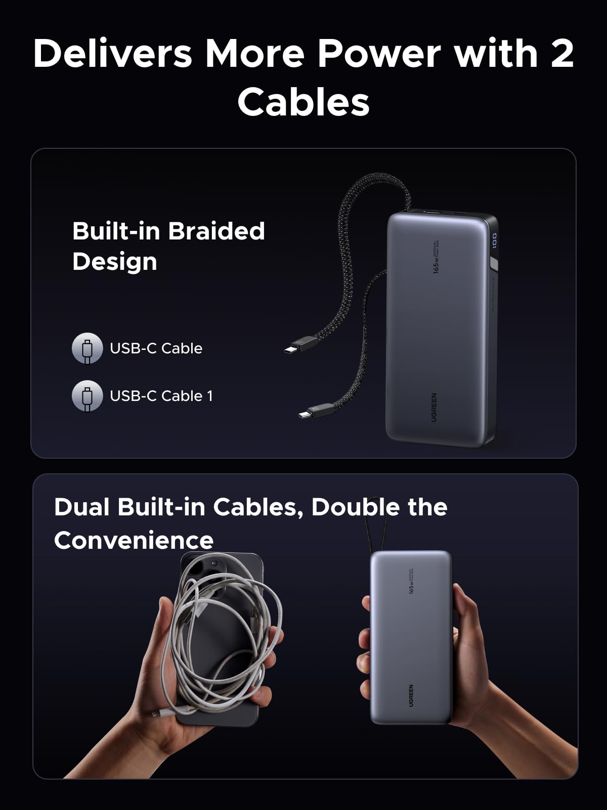 mousebows Nexode Power Bank 25000mAh 165W with Built-in Cables