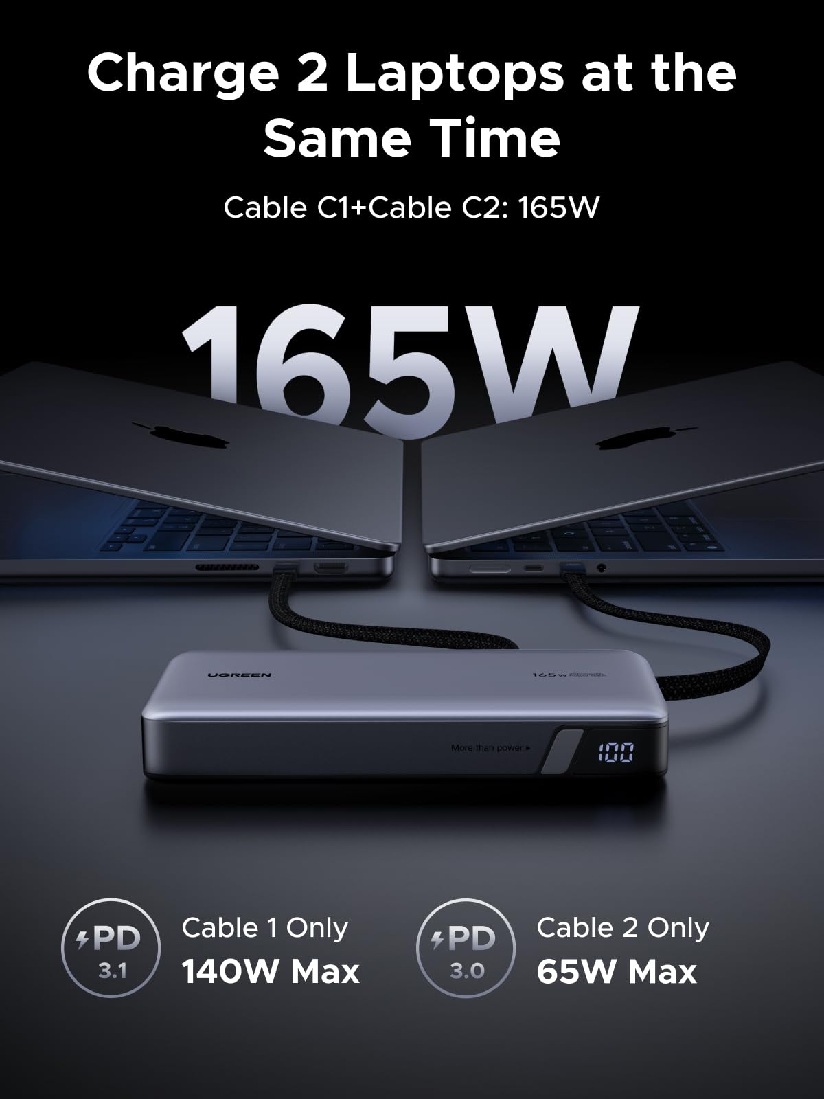 mousebows Nexode Power Bank 25000mAh 165W with Built-in Cables