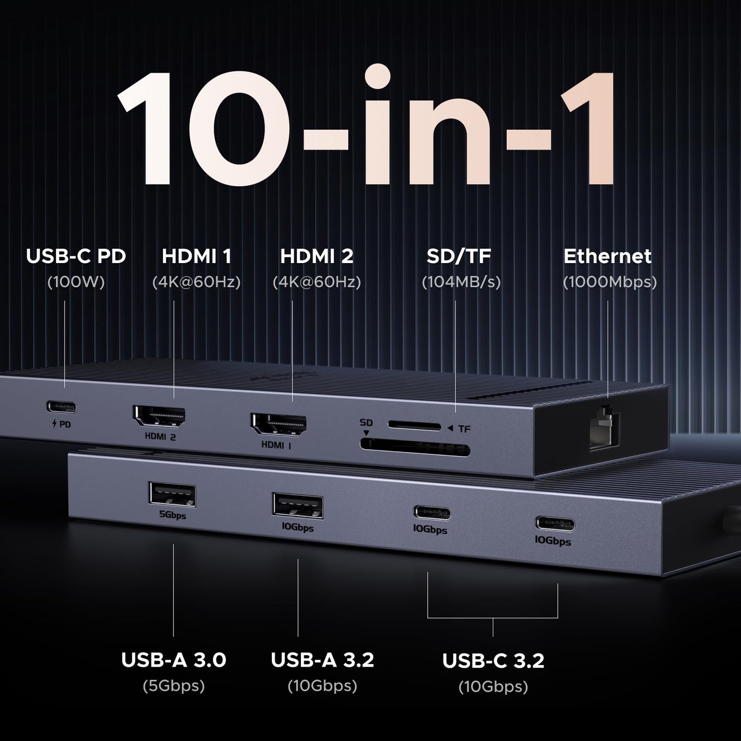 mousebows Revodok 10 in 1 USB C Docking Station Dual 4K Monitor